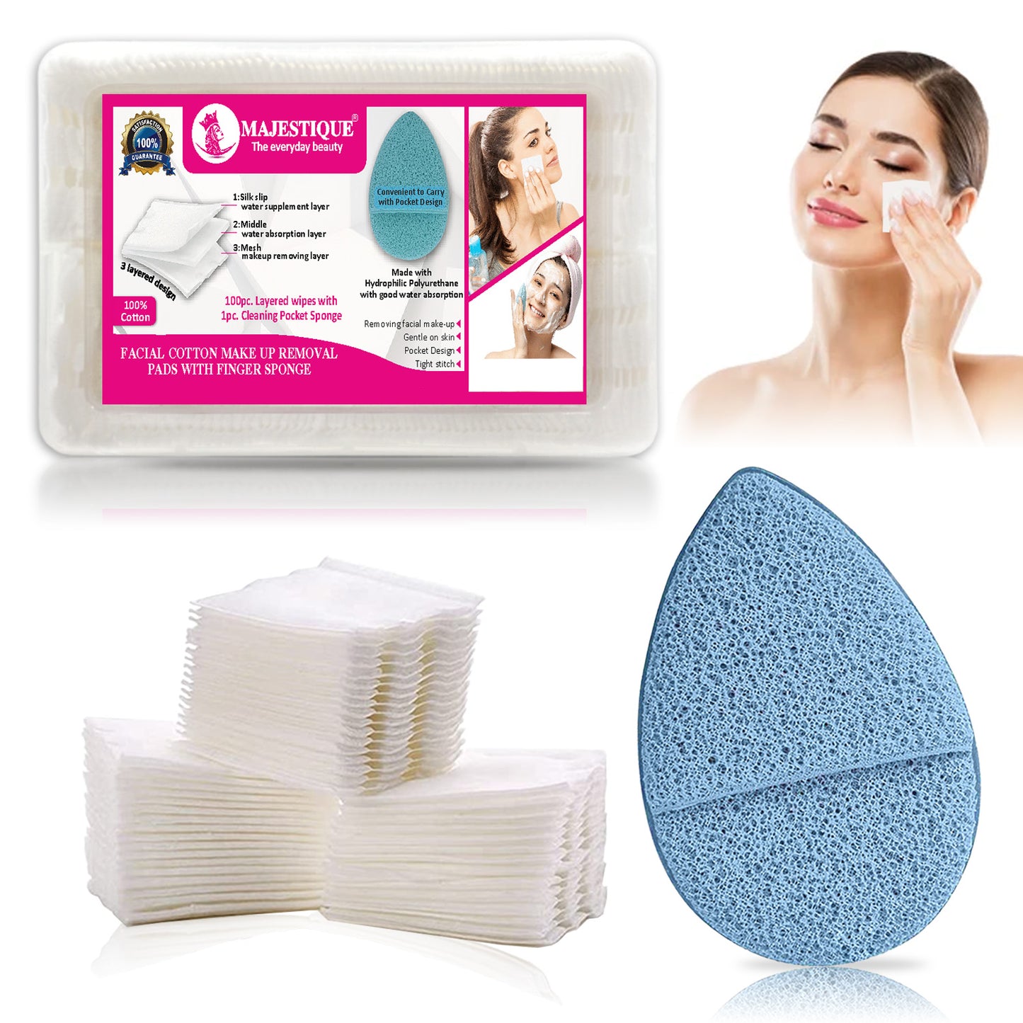 FACIAL COTTON PADS & FINGER SPONGE (101 PCS) CMB549