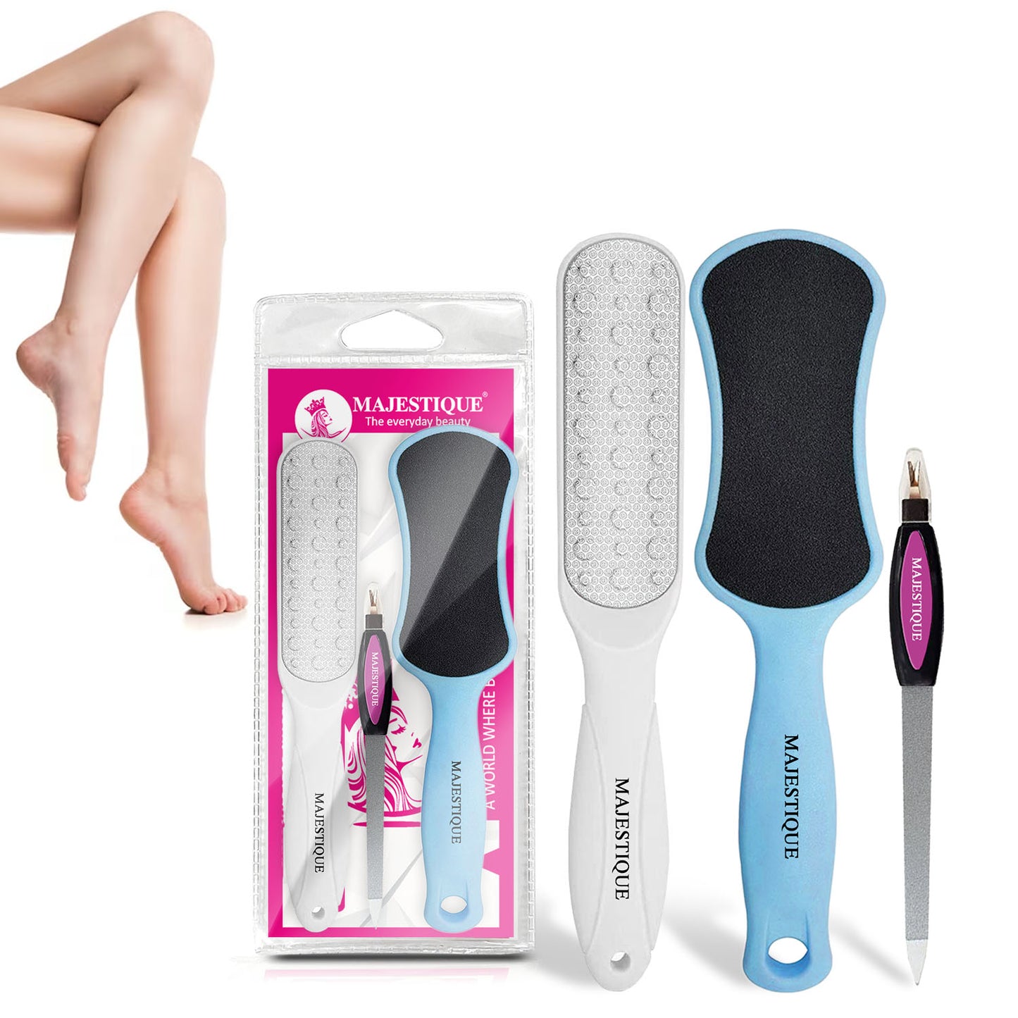 PREMIUM FOOT SCRUBBERS & NAIL FILER (PACK OF 3) Multicolor FN340