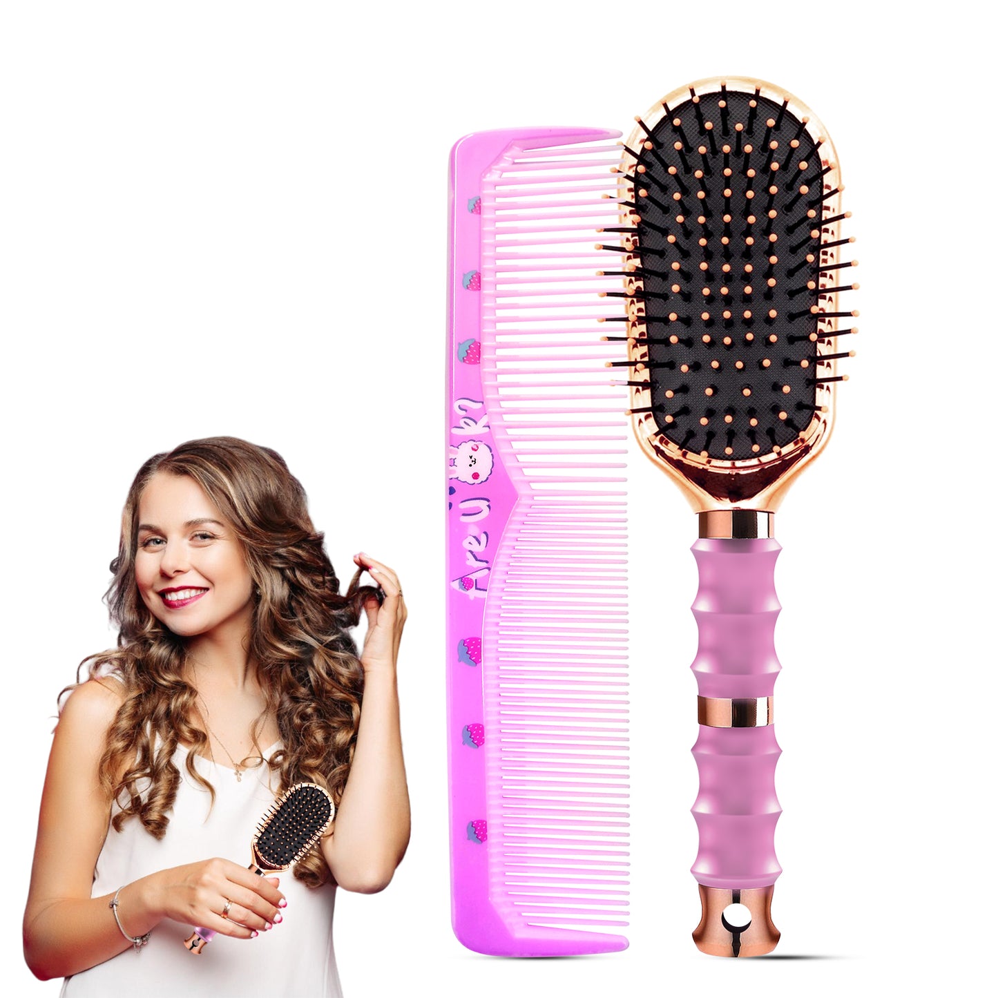 PREMIUM MINI PADDLE HAIR BRUSH WITH COMB (2 PC) HR182
