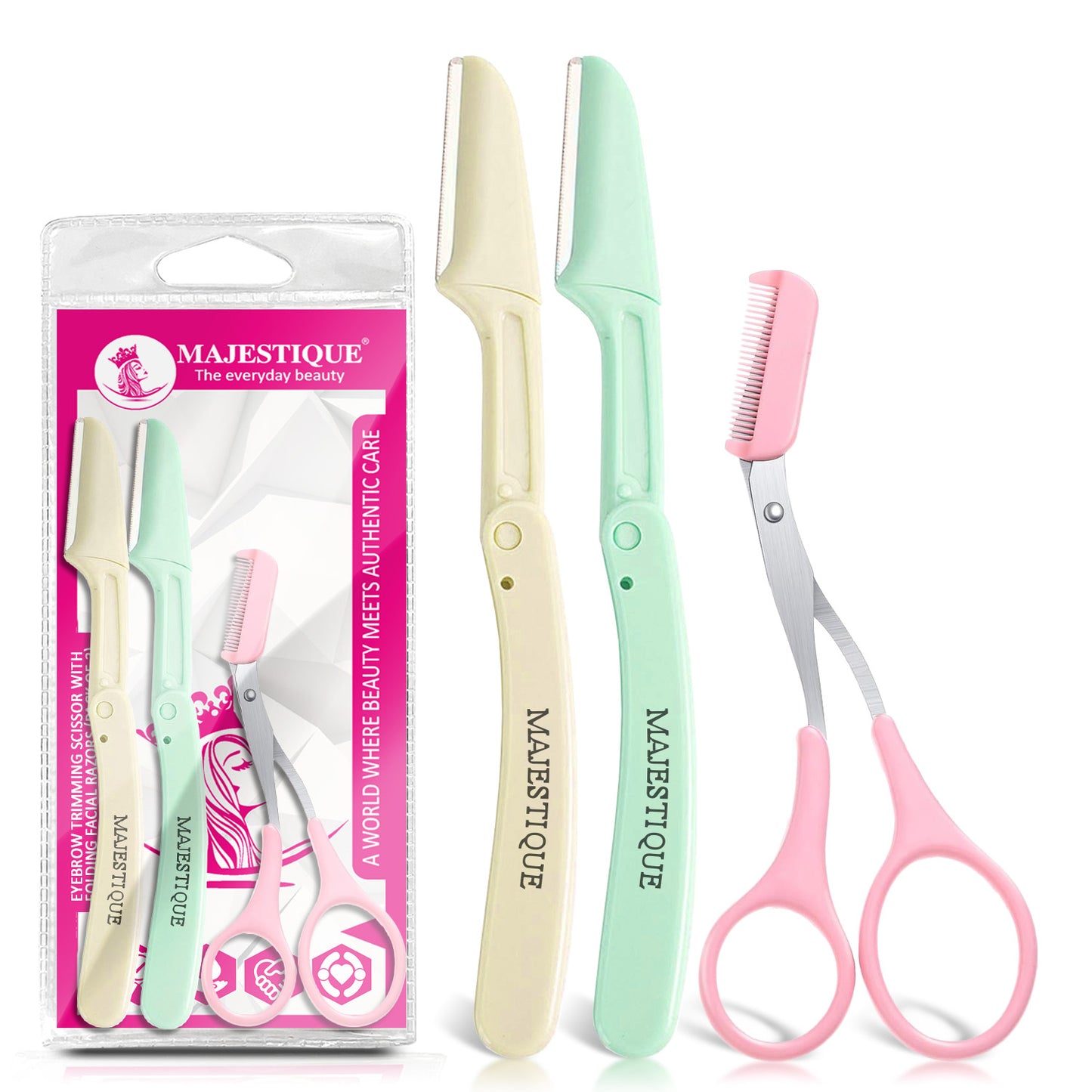 EYEBROW TRIMMING SCISSOR & FACE RAZOR(3PCS) Multicolor