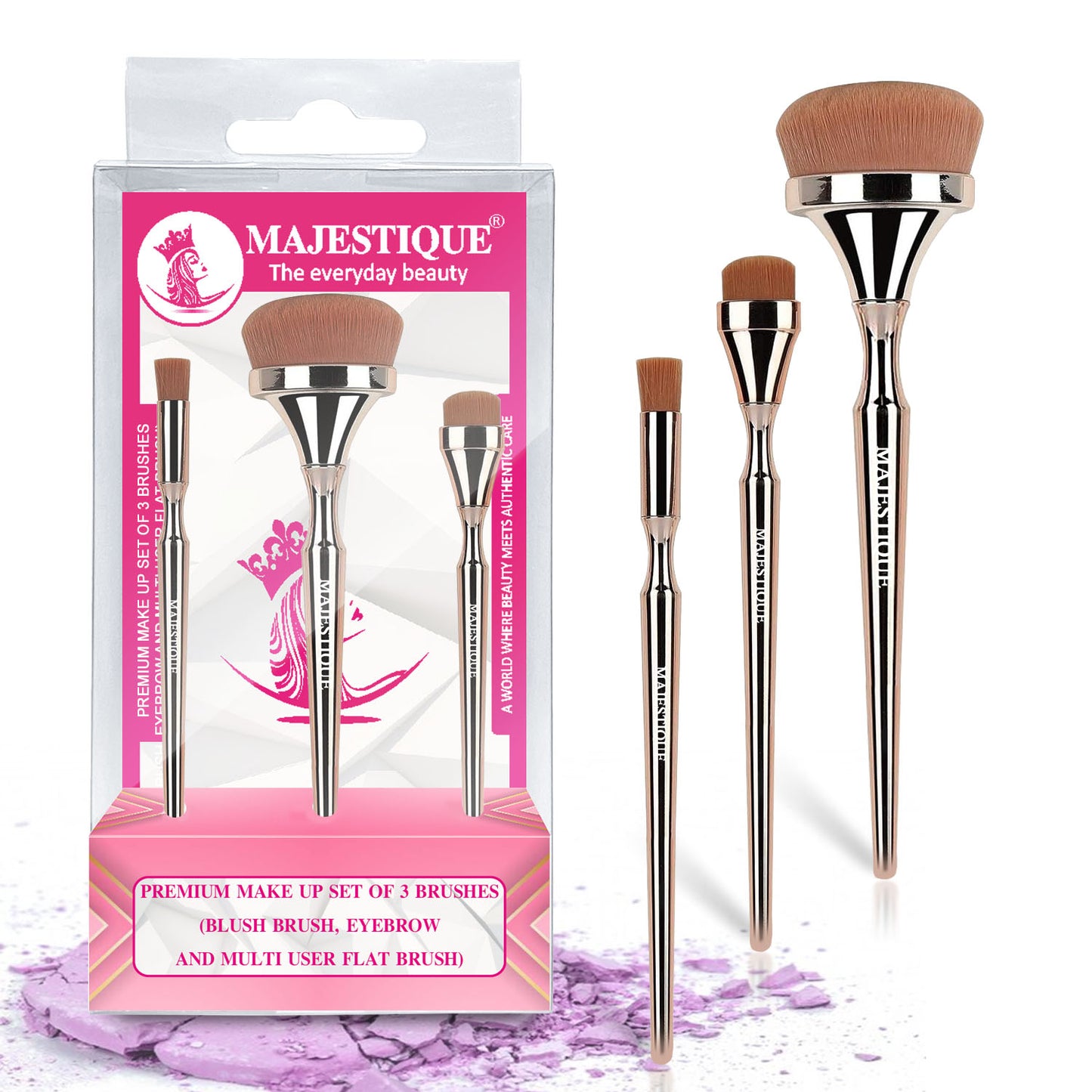 PREMIUM MAKEUP BRUSH SET- BLUSH, EYEBROW AND MULTIPURPOSE(PACK OF 3) CMB553