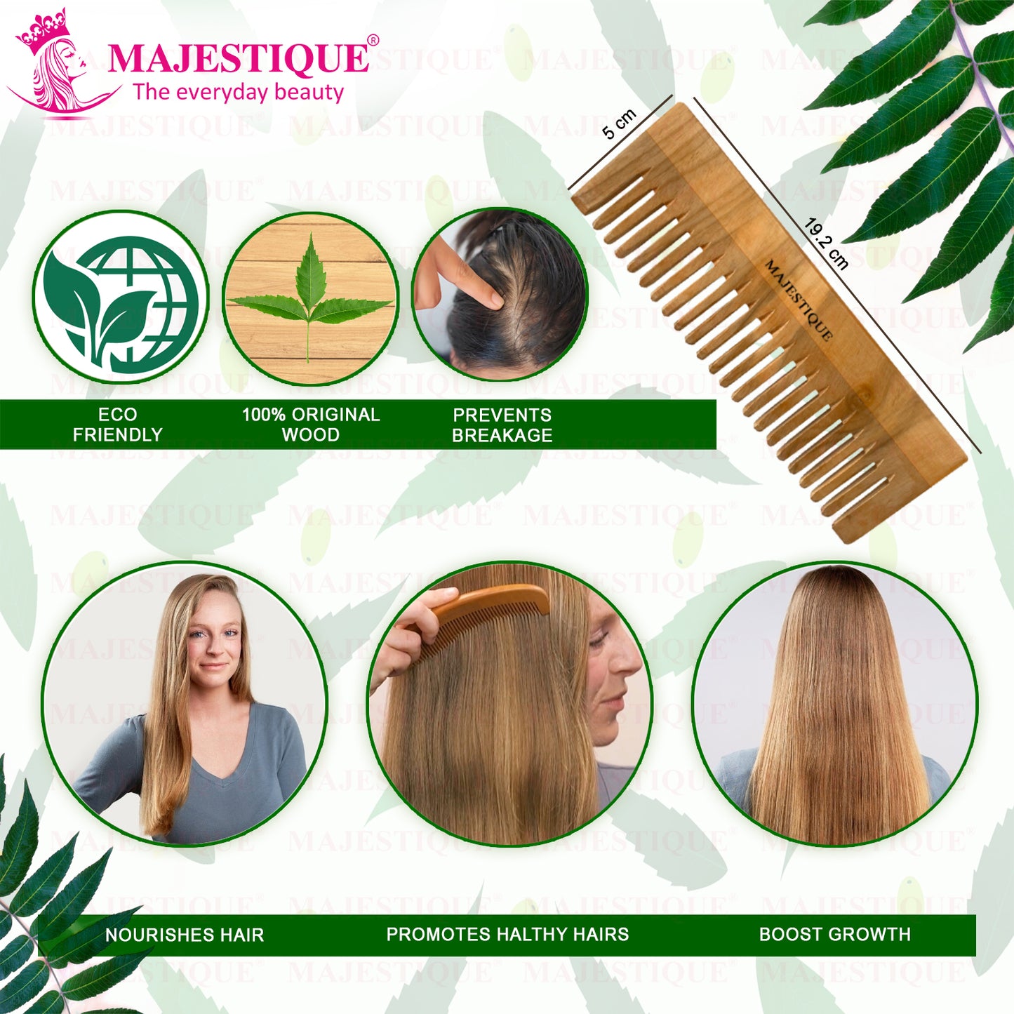 WOODEN WIDE TOOTH HAIR COMB HR138