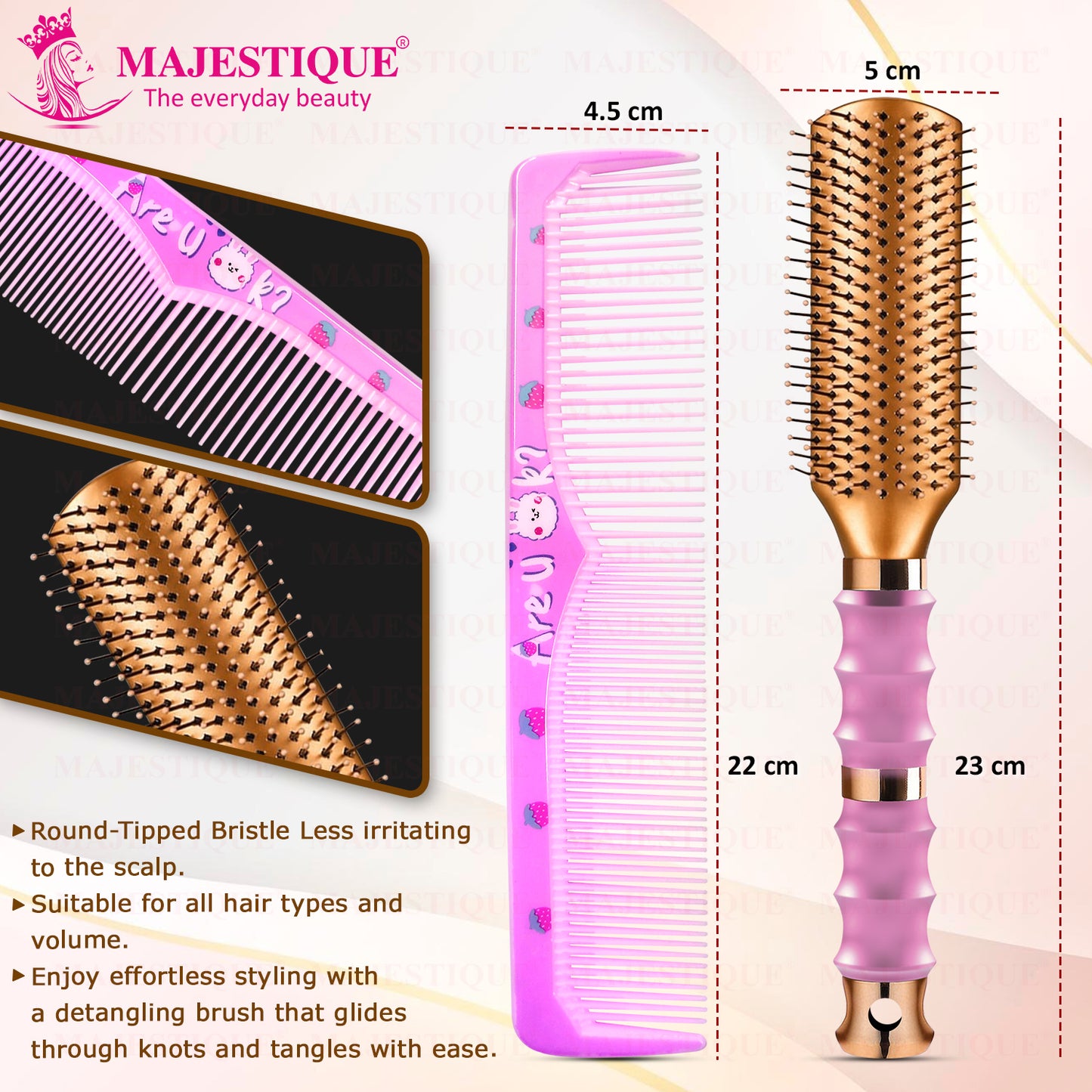 PREMIUM FLAT HAIR BRUSH WITH COMB (2 PC) HR184