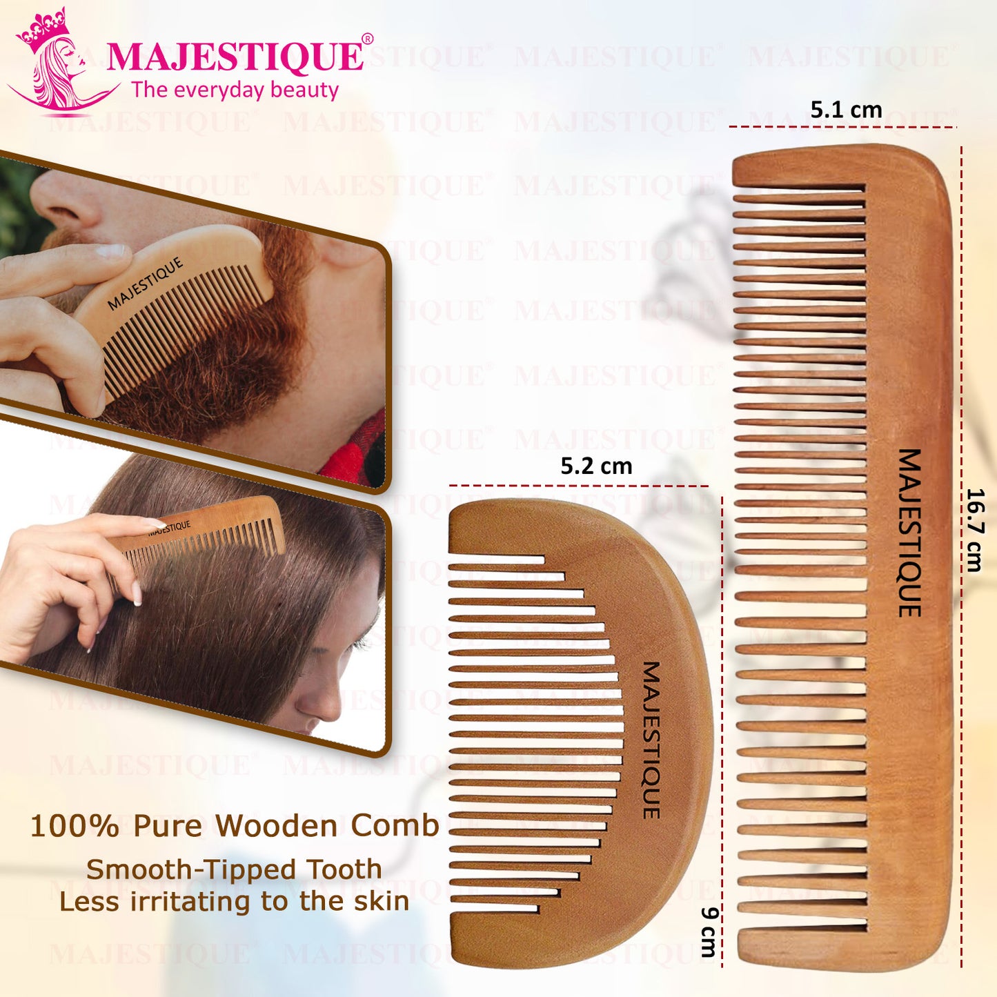 WOODEN HAIR GROOMING COMB SET (2 PC) HR175