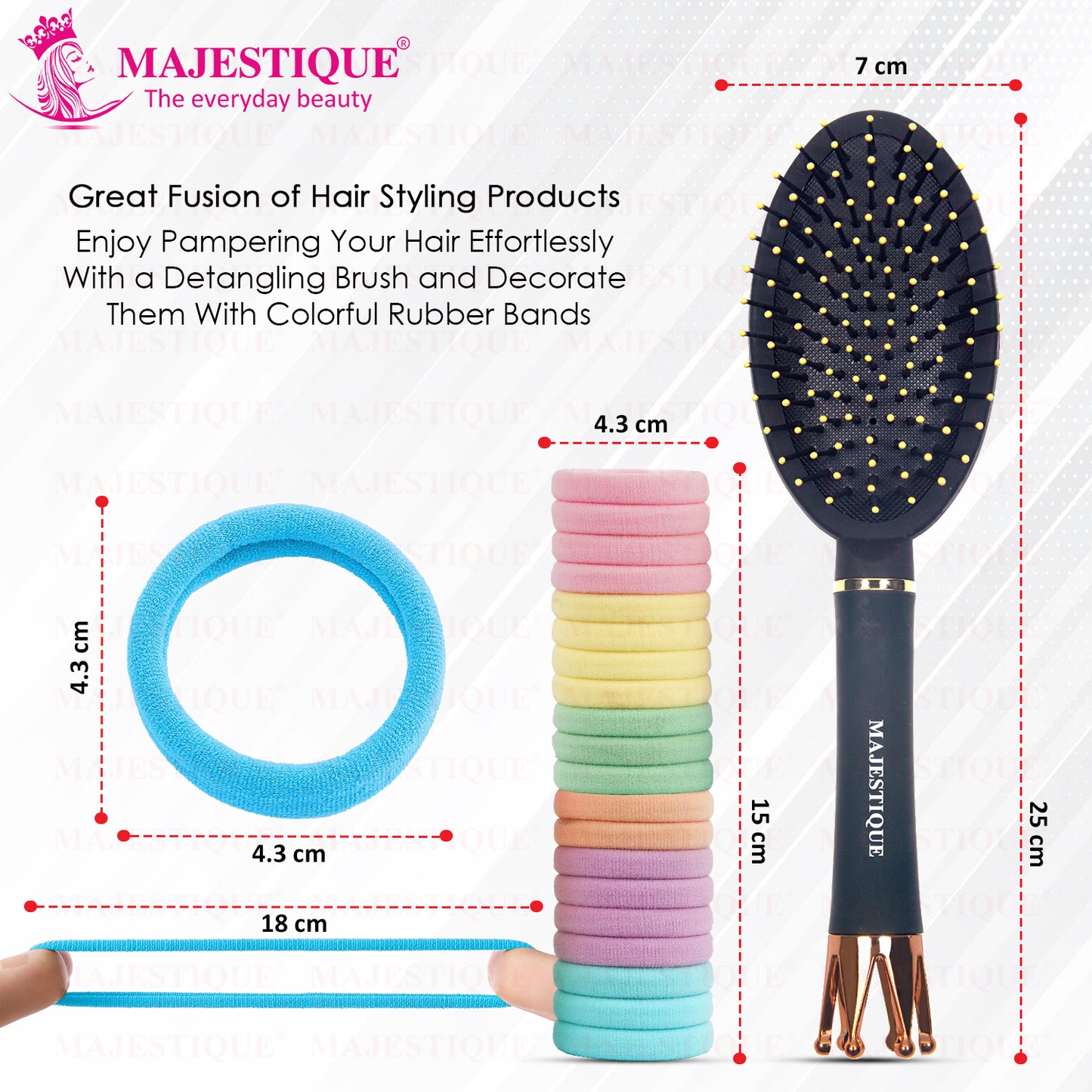 OVAL DETANGLING ROYAL BRUSH WITH RUBBER BANDS (21 PCS) CMB562