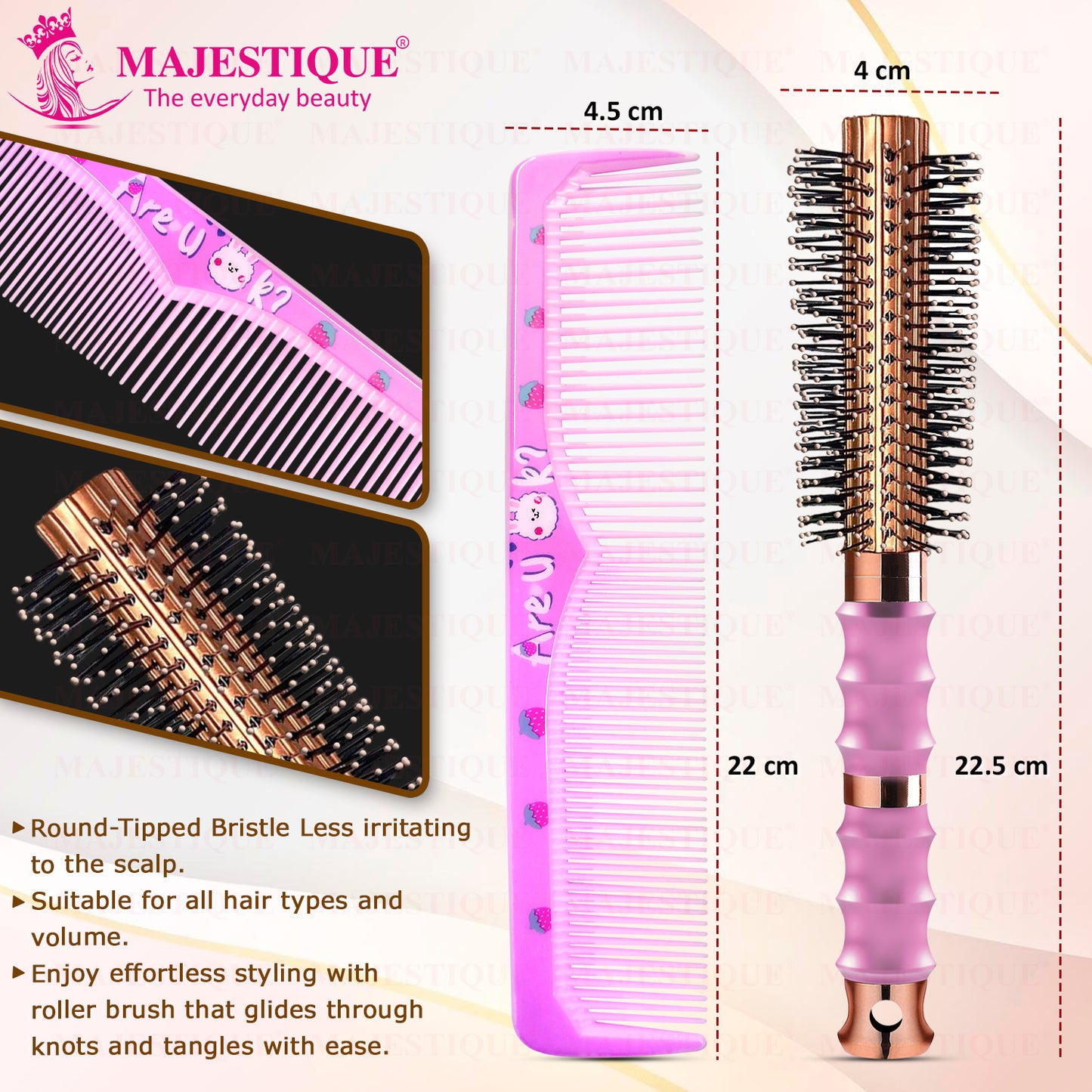 PREMIUM ROUND HAIR BRUSH WITH COMB (2 PC) HR183
