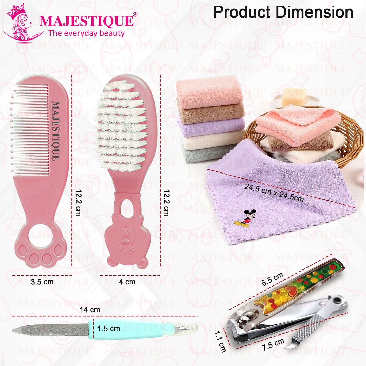 BABY GROOMING KIT WITH SOFT TOWEL (PACK OF 5) Color May Vary CMB545