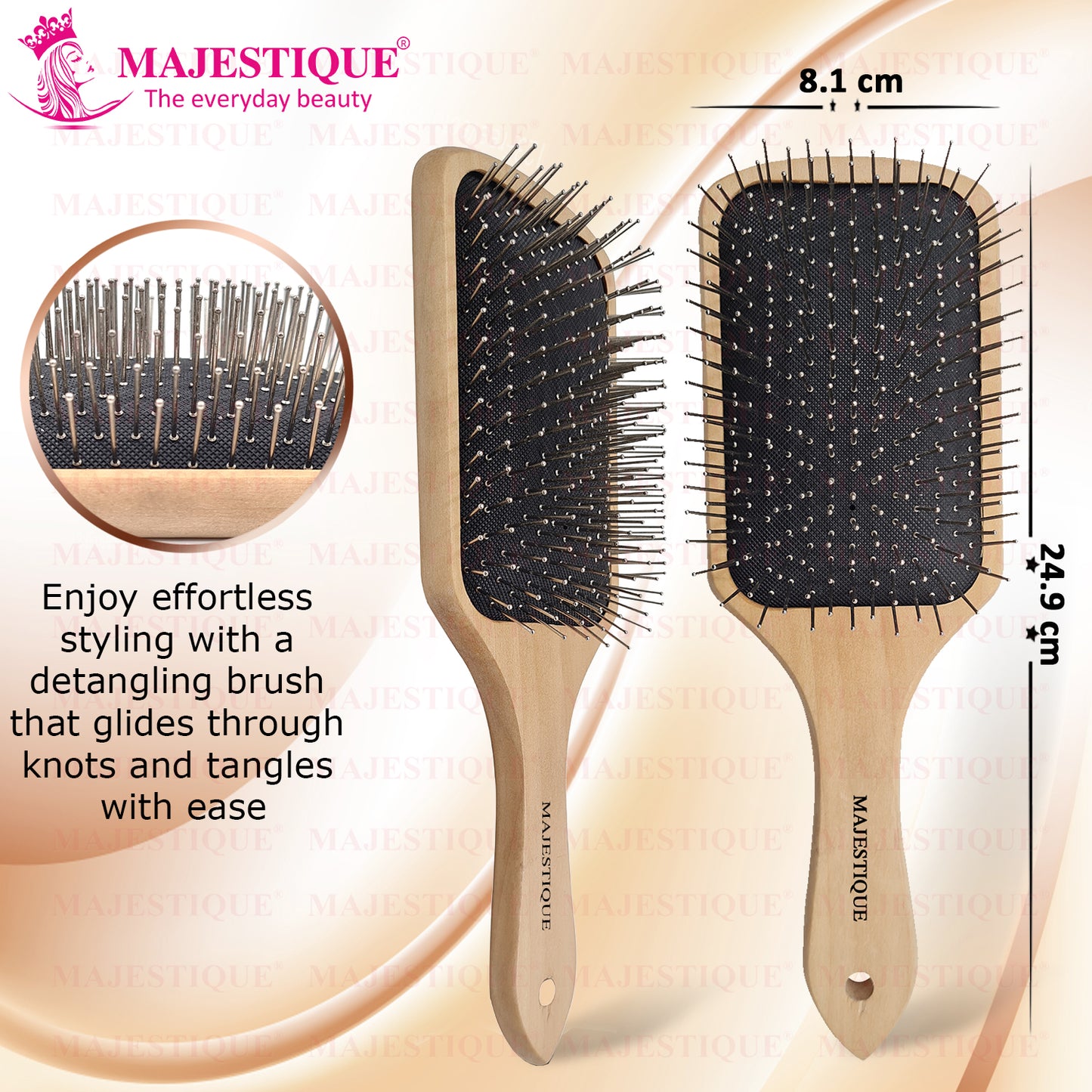 PREMIUM WOODEN METAL PIN PADDLE BRUSH HR144