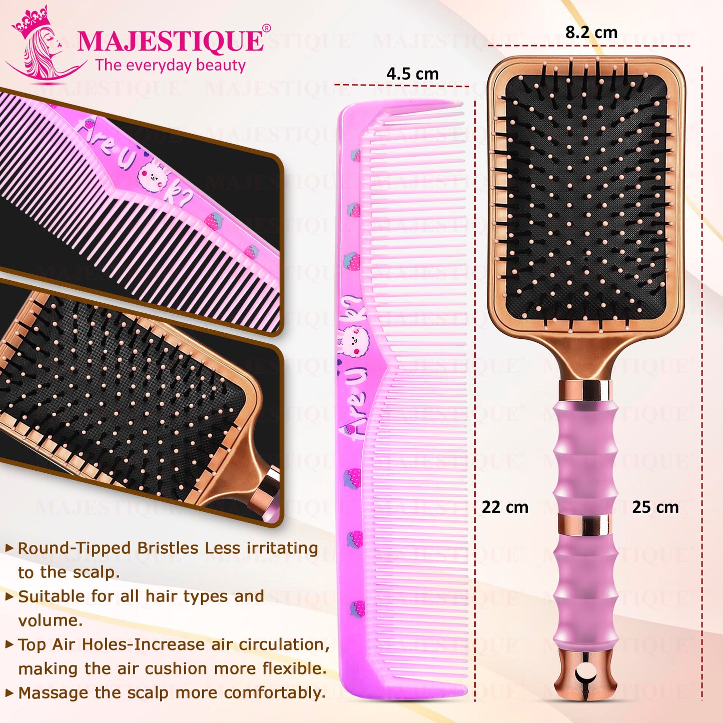 PREMIUM PADDLE HAIR BRUSH WITH COMB (2 PC) HR180