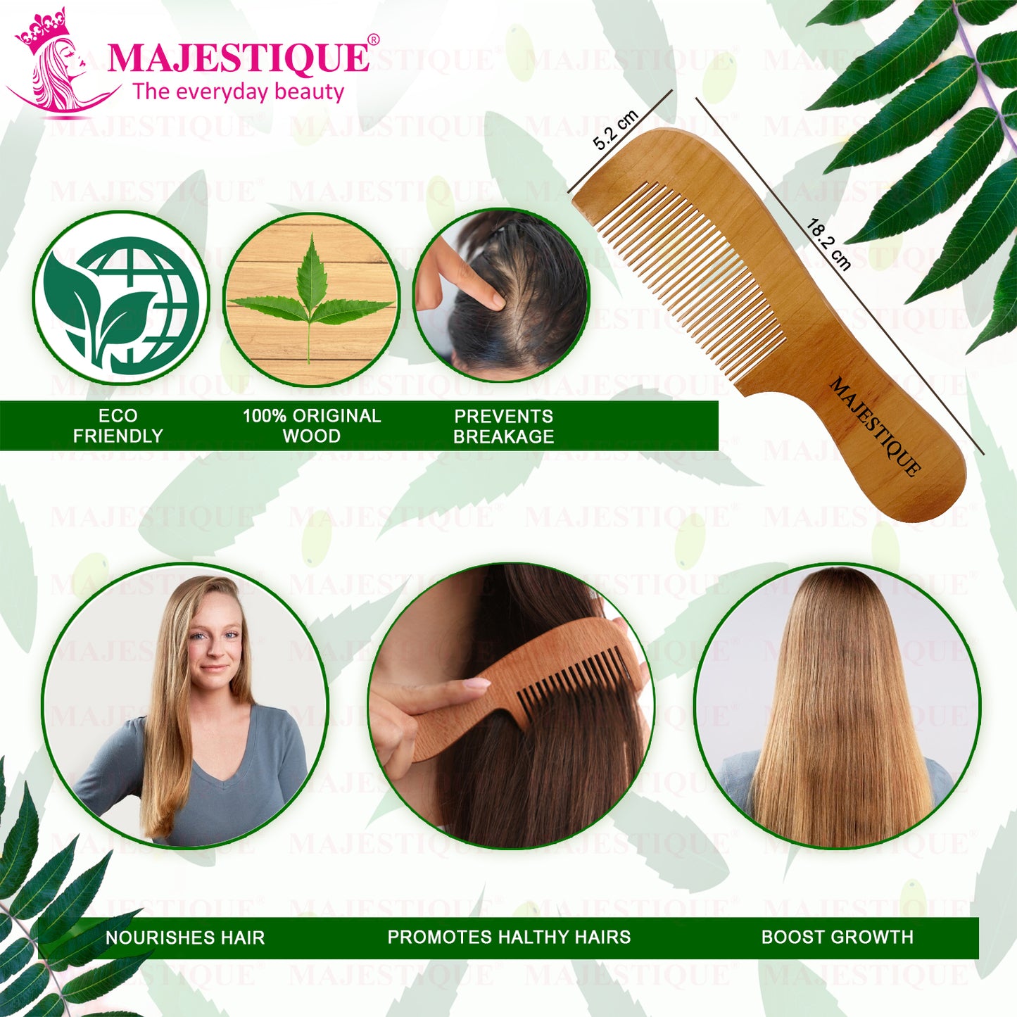 WOODEN HAIR COMB WITH HANDLE HR140