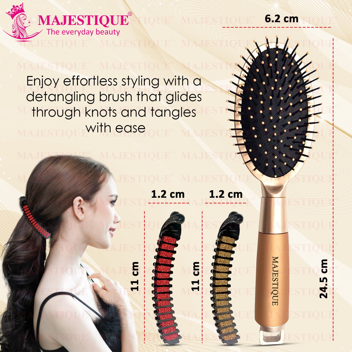 DETANGLING HAIR BRUSH WITH BANANA CLIPS (PACK OF 3) Multicolor CMB559
