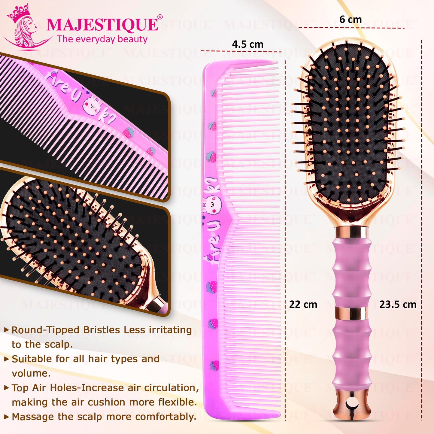 PREMIUM MINI PADDLE HAIR BRUSH WITH COMB (2 PC) HR182