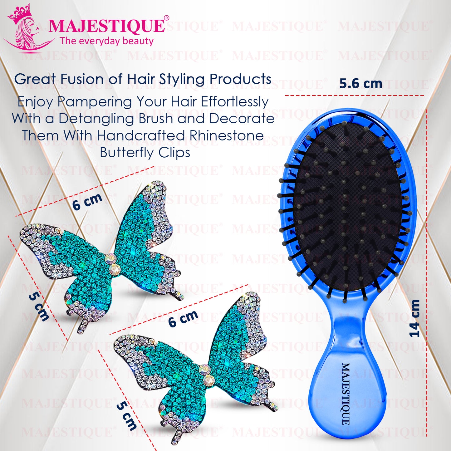 MINI STYLING HAIR BRUSH WITH BUTTERFLY CLIPS (PACK OF 3) Multicolor CMB560