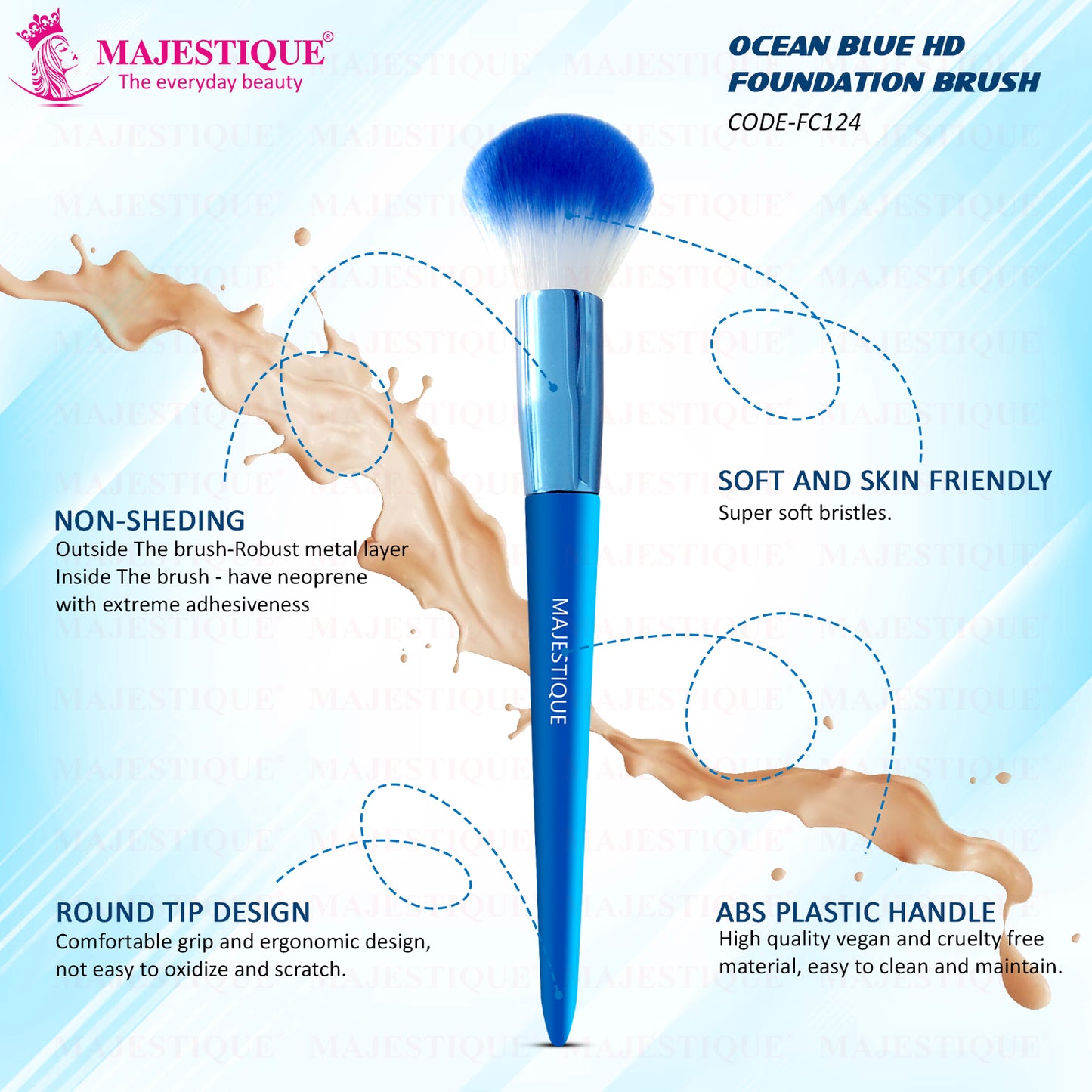 Majestique Ocean Blue Foundation Brush, for Face Makeup 1Pc/Blue FC124