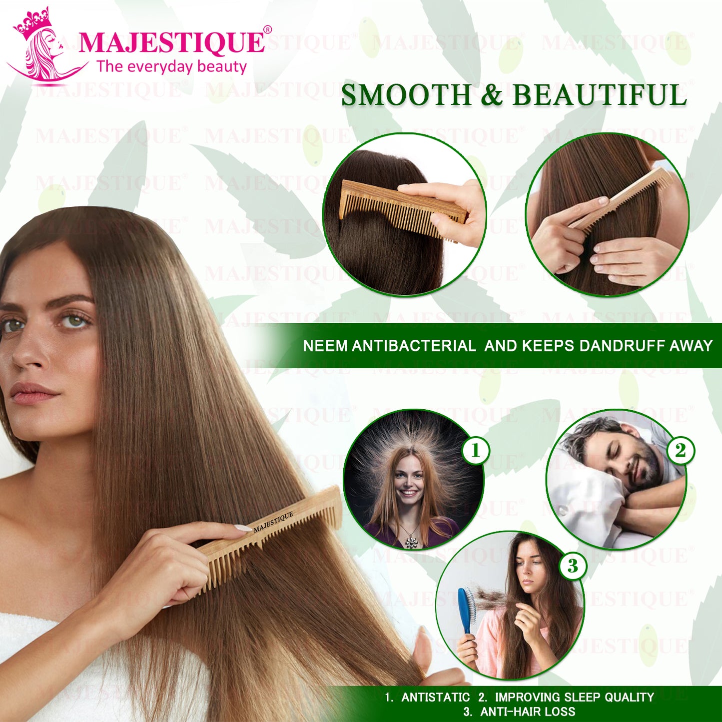WOODEN WIDE TOOTH HAIR COMB HR138