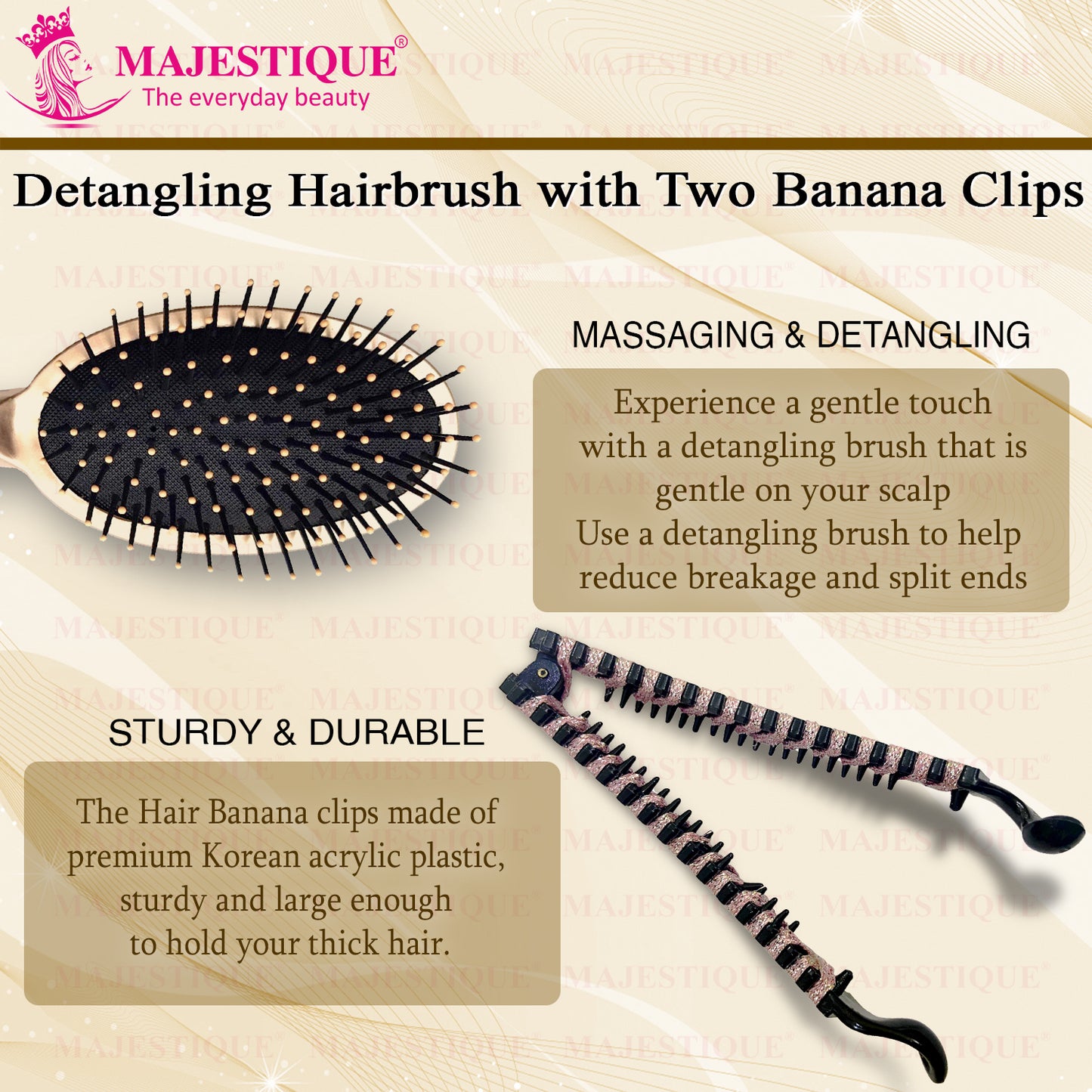 DETANGLING HAIR BRUSH WITH BANANA CLIPS (PACK OF 3) Multicolor CMB559