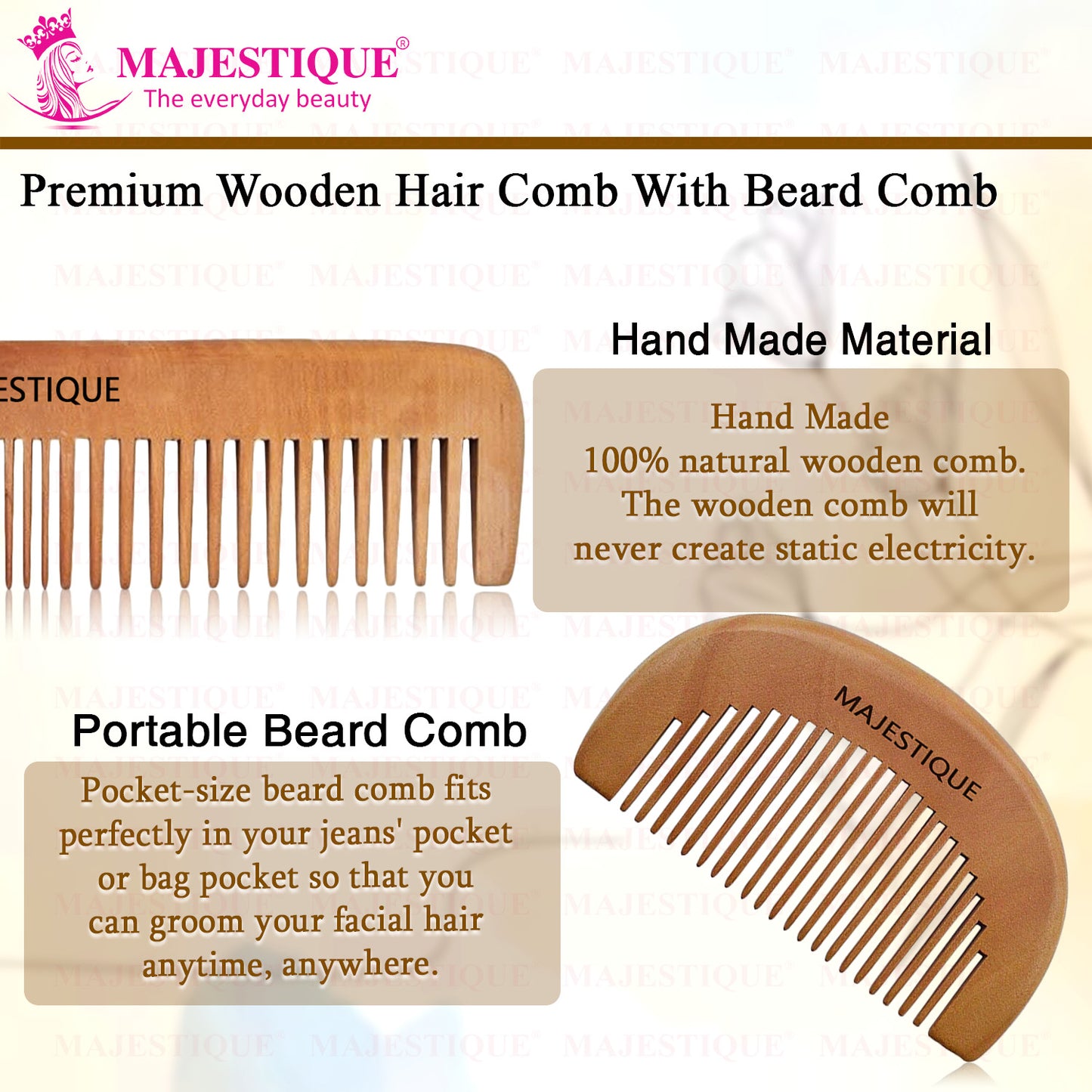 WOODEN HAIR GROOMING COMB SET (2 PC) HR175