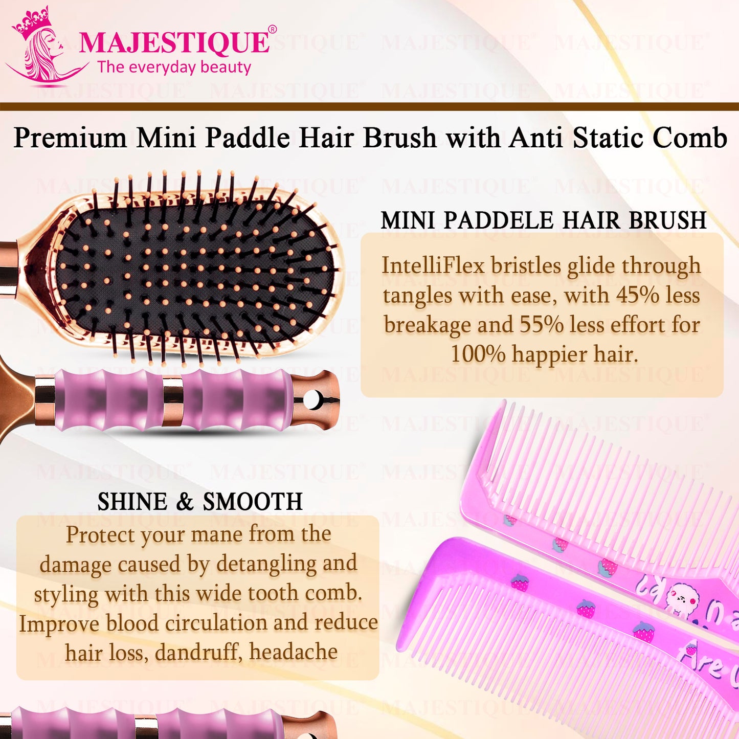 PREMIUM MINI PADDLE HAIR BRUSH WITH COMB (2 PC) HR182