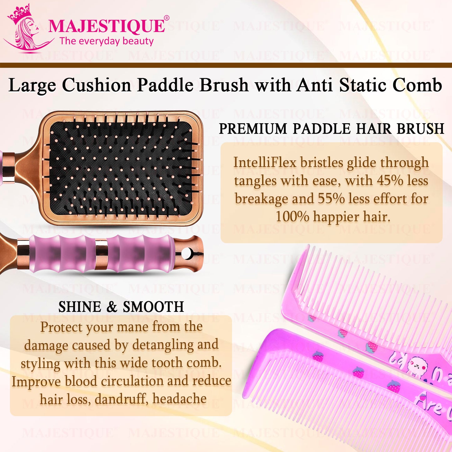 PREMIUM PADDLE HAIR BRUSH WITH COMB (2 PC) HR180