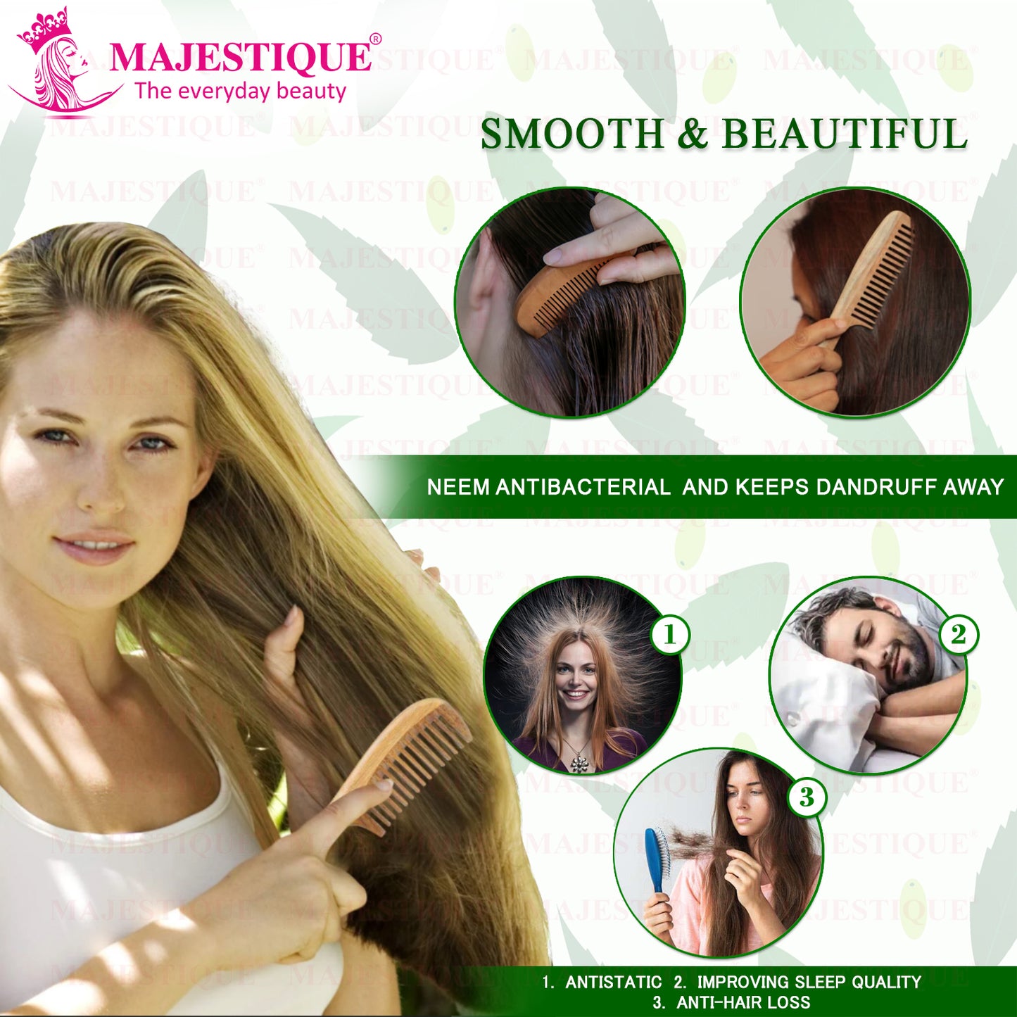 WOODEN HAIR COMB WITH HANDLE HR140
