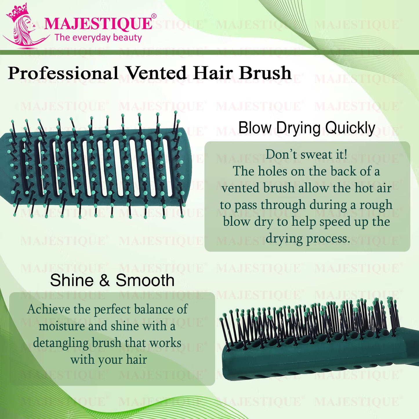 VENTED GREEN VELVET HAIR BRUSH HR146