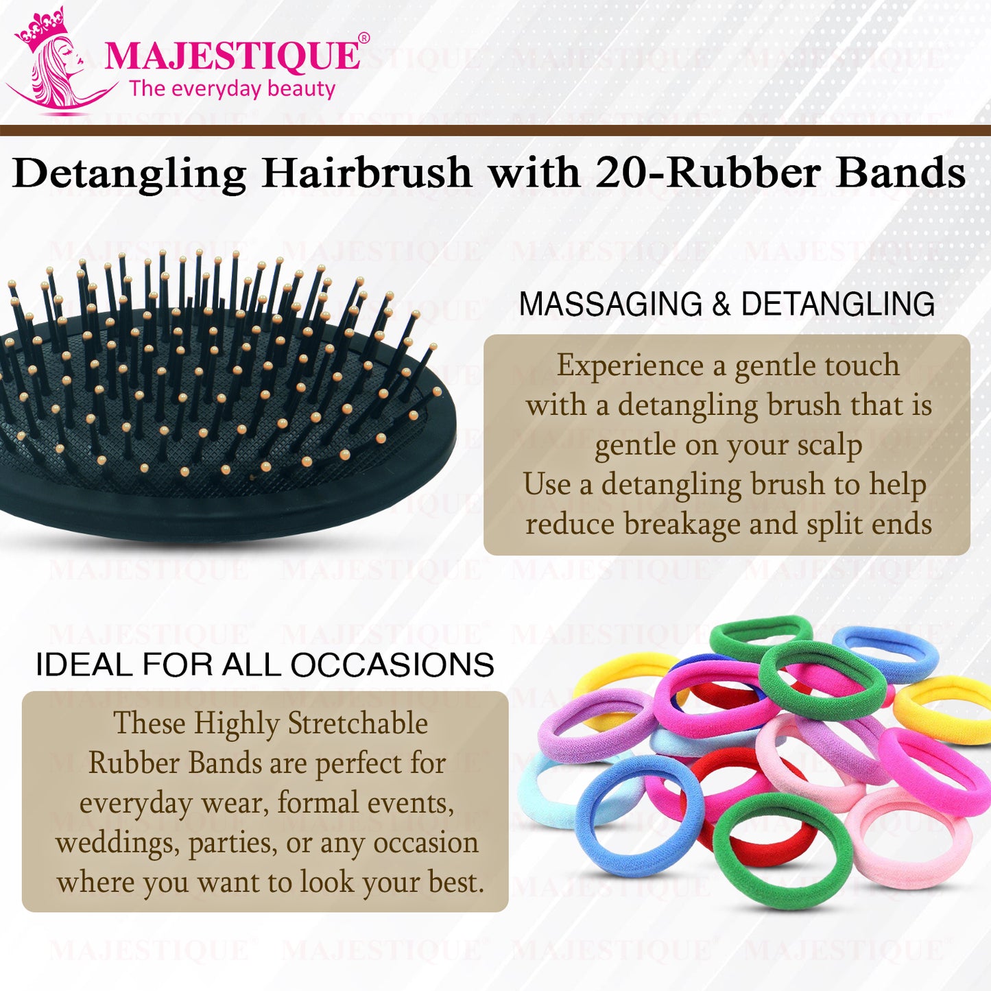 OVAL DETANGLING ROYAL BRUSH WITH RUBBER BANDS (21 PCS) CMB562