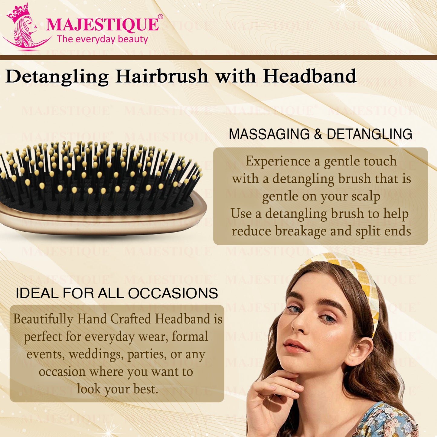 DETANGLING PADDLE HAIR BRUSH WITH HEADBAND (PACK OF 2) CMB563