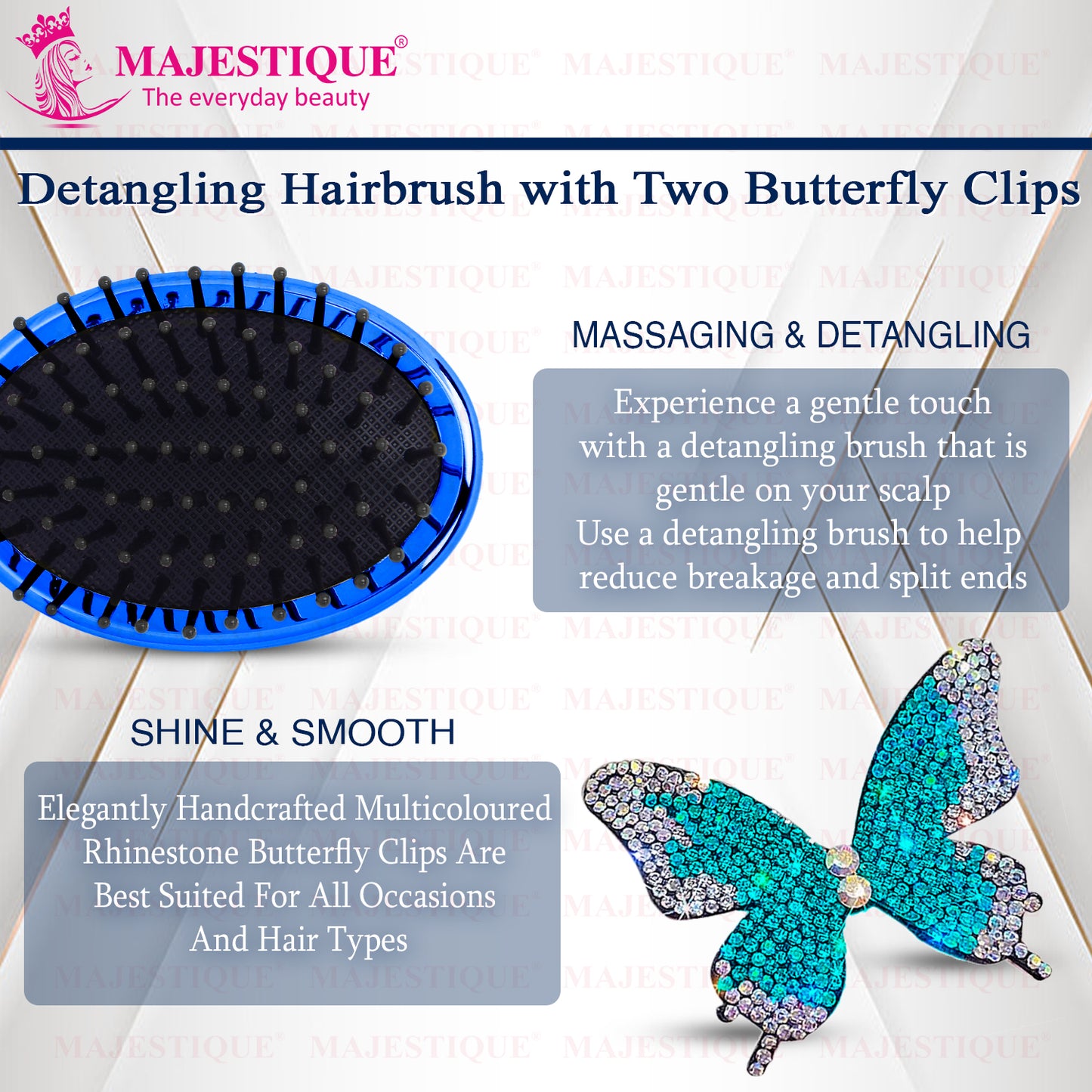 MINI STYLING HAIR BRUSH WITH BUTTERFLY CLIPS (PACK OF 3) Multicolor CMB560