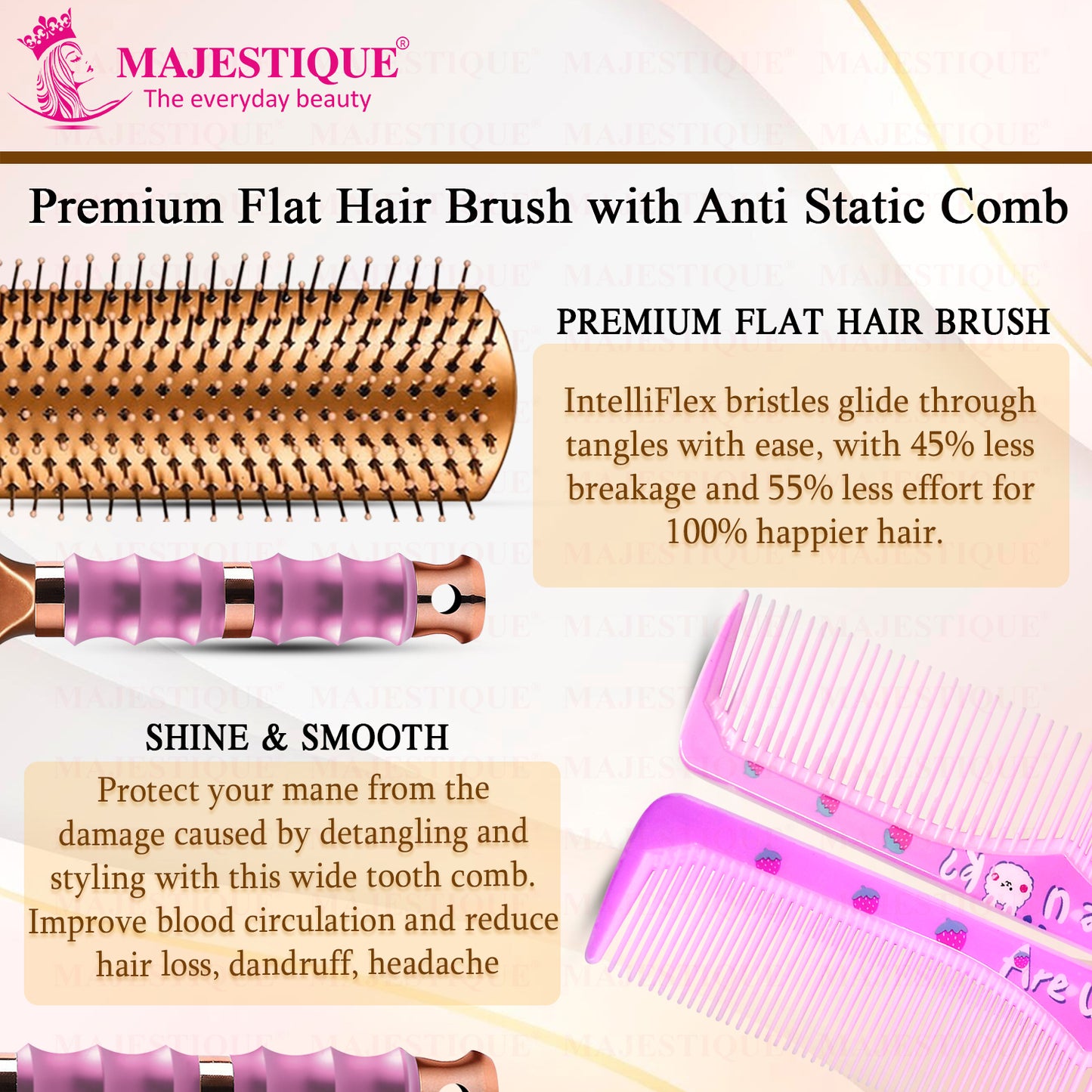 PREMIUM FLAT HAIR BRUSH WITH COMB (2 PC) HR184