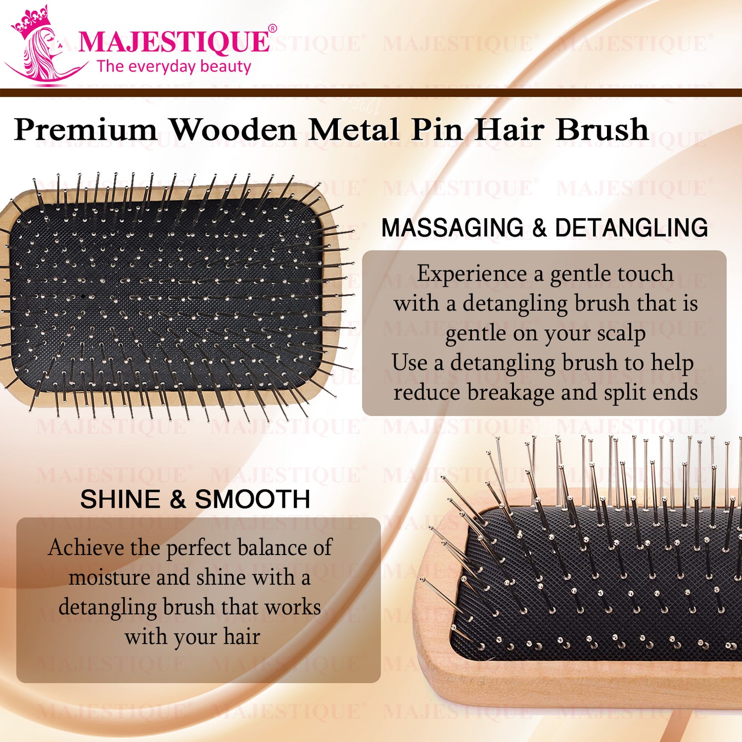 PREMIUM WOODEN METAL PIN PADDLE BRUSH HR144