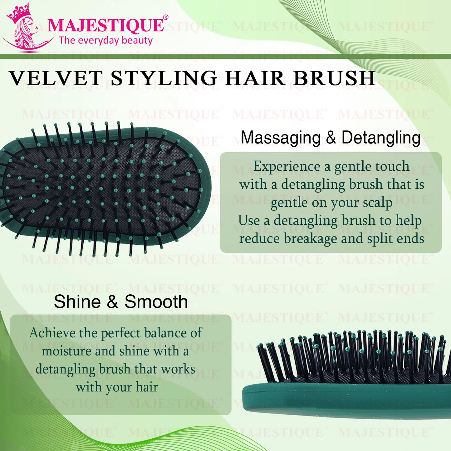 GREEN VELVET STYLING CUSHION HAIR BRUSH HR149