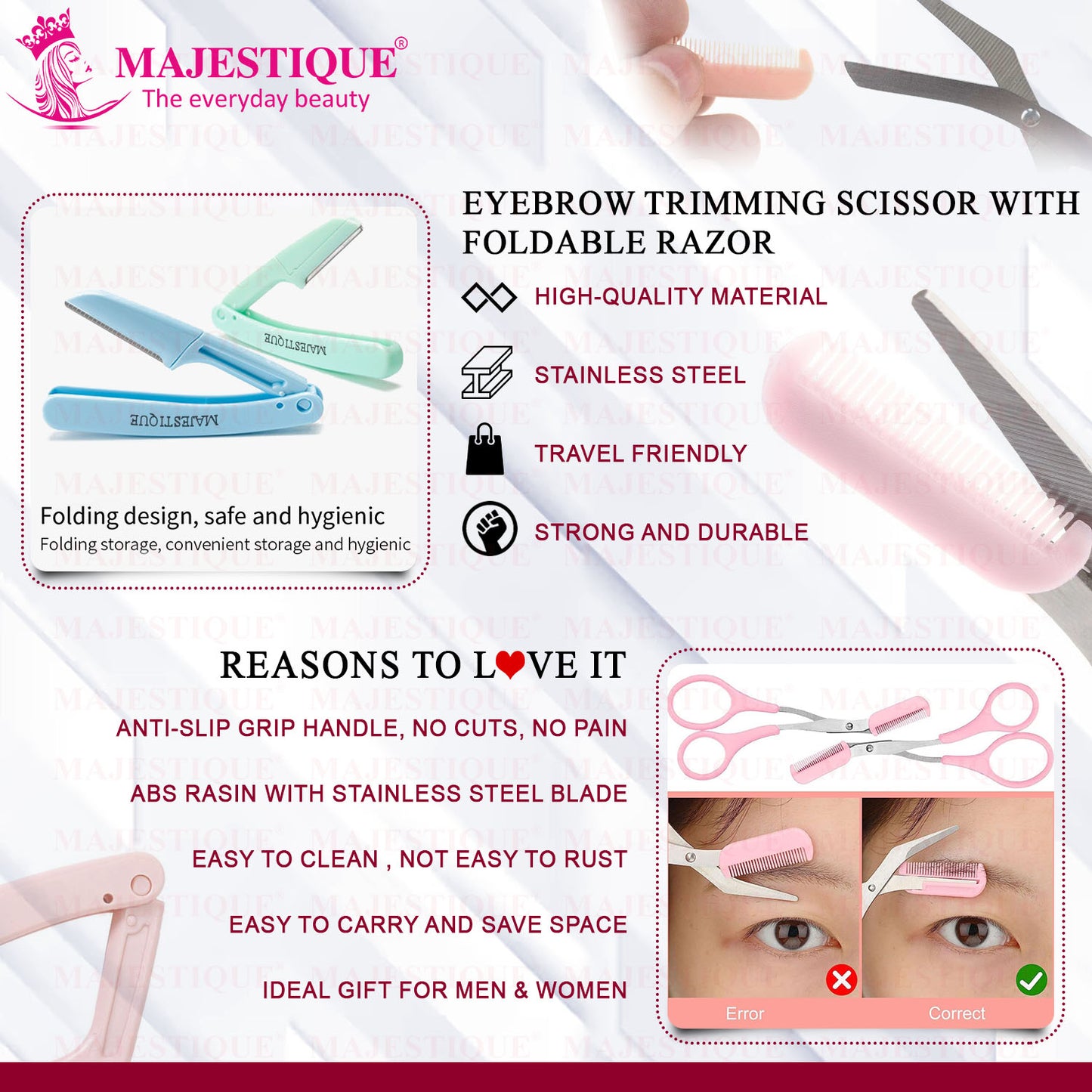 EYEBROW TRIMMING SCISSOR & FACE RAZOR(3PCS) Multicolor