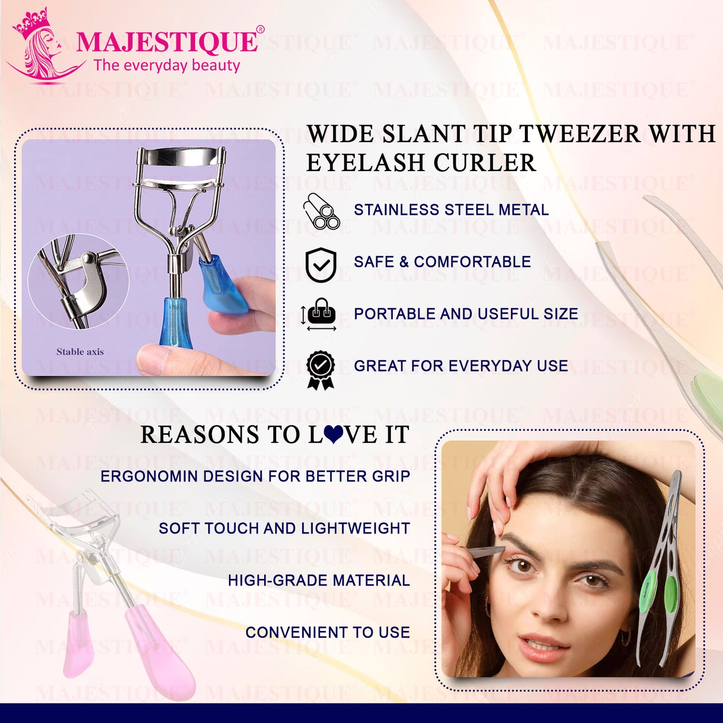 EYELASH CURLER WITH SLANT TWEEZER (2 PCS) Multicolor FC109