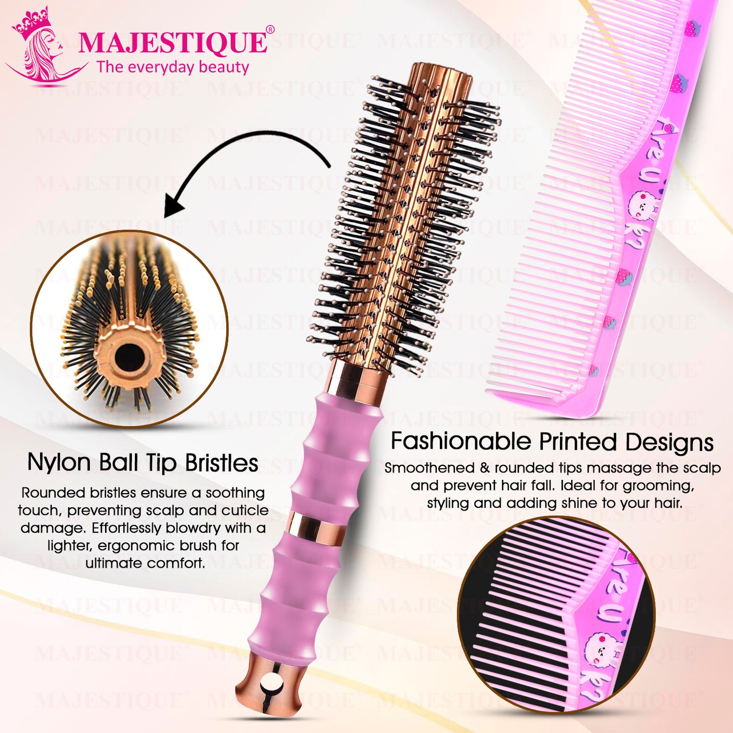 PREMIUM ROUND HAIR BRUSH WITH COMB (2 PC) HR183