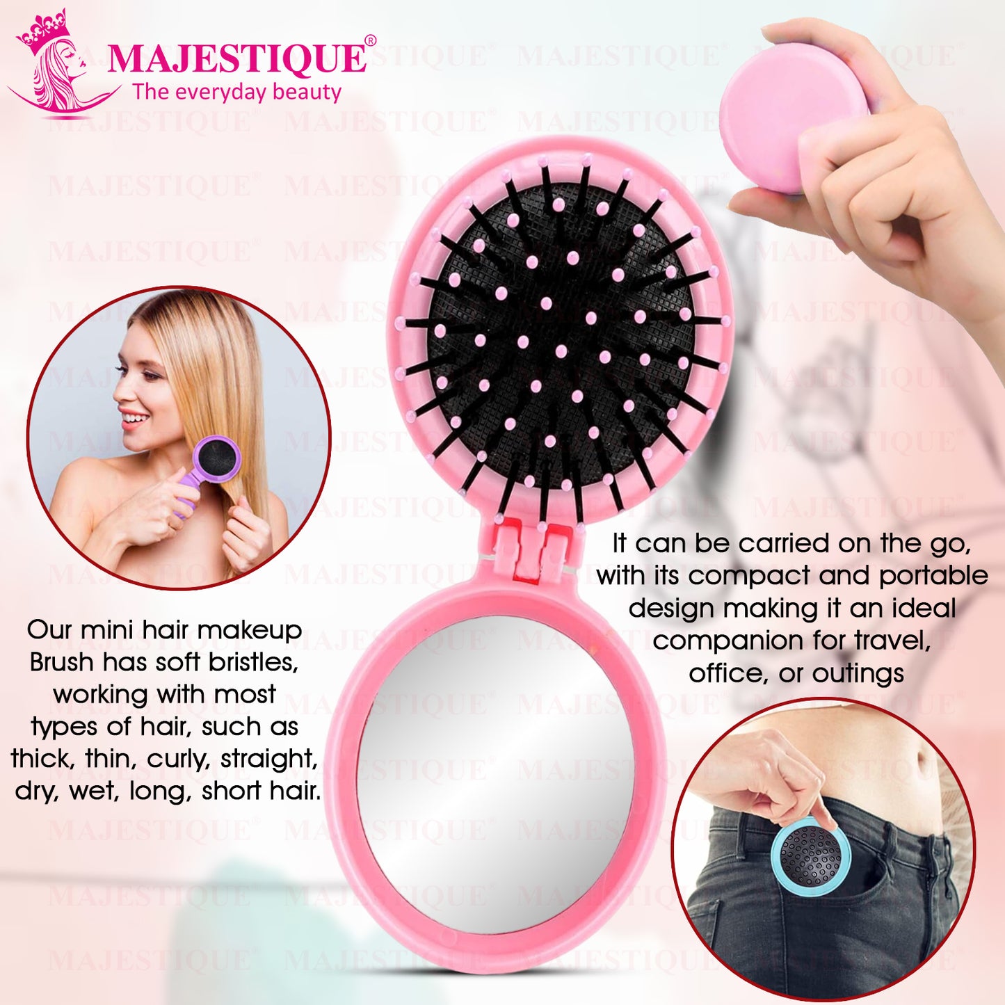 PORTABLE FOLDING HAIR BRUSH & MIRROR Multicolor HR176