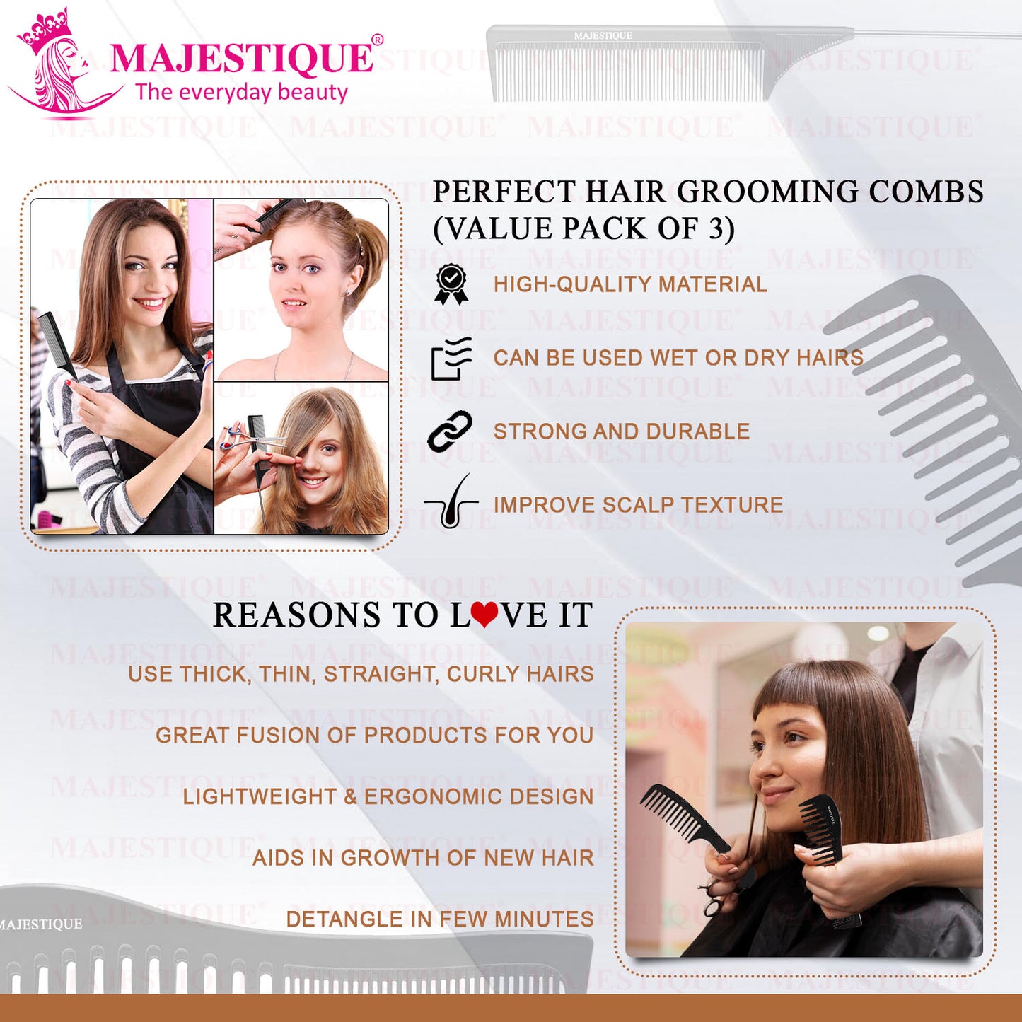 HAIR GROOMING COMBS(VALUE PACK OF 3) HR167