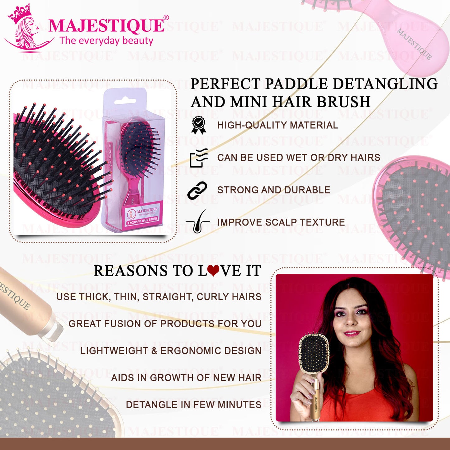 LARGE PADDLE MINI DETANGLING BRUSH (2 PC) HR169