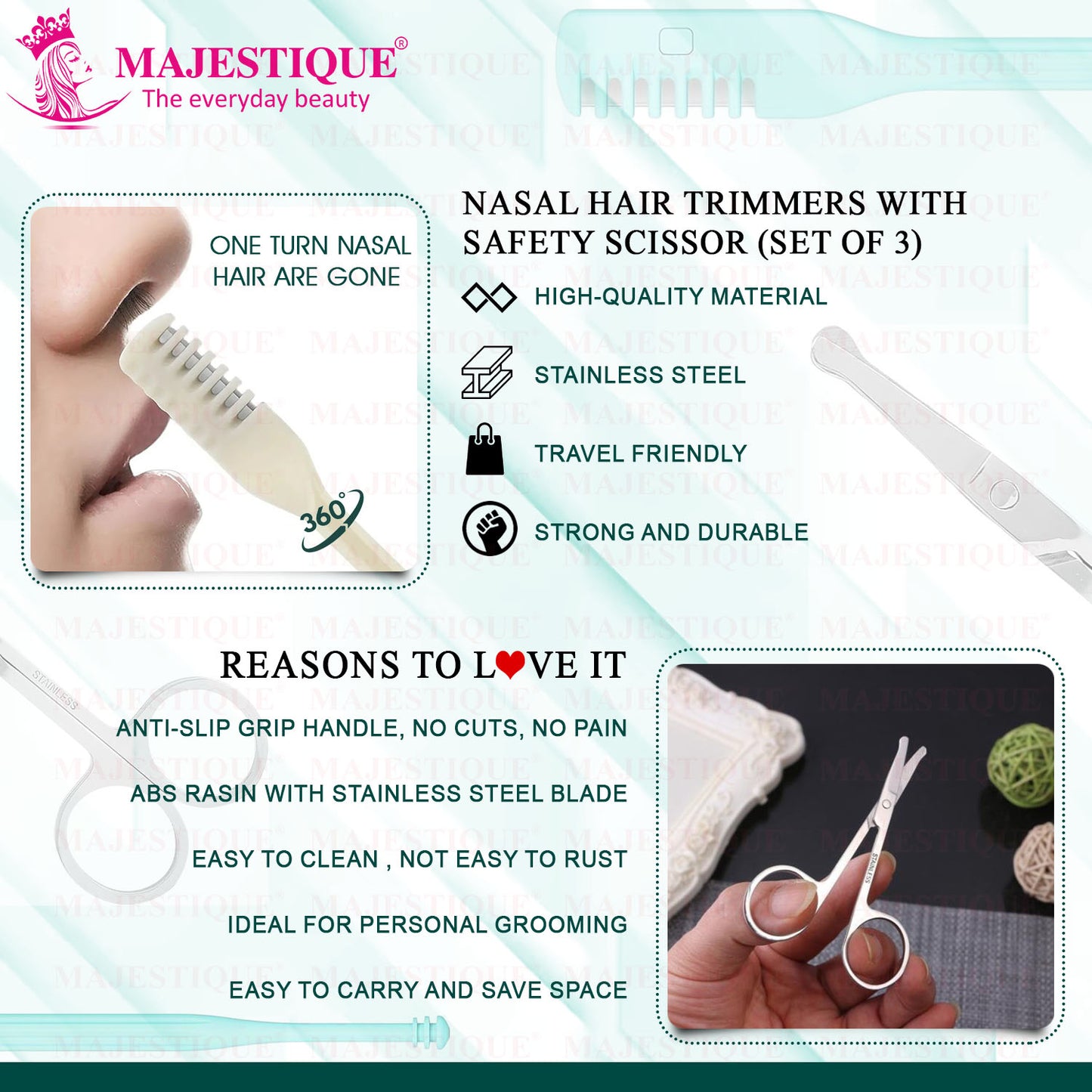 NASAL HAIR TRIMMERS & SAFETY SCISSOR (3 PCS)Multicolor FC108