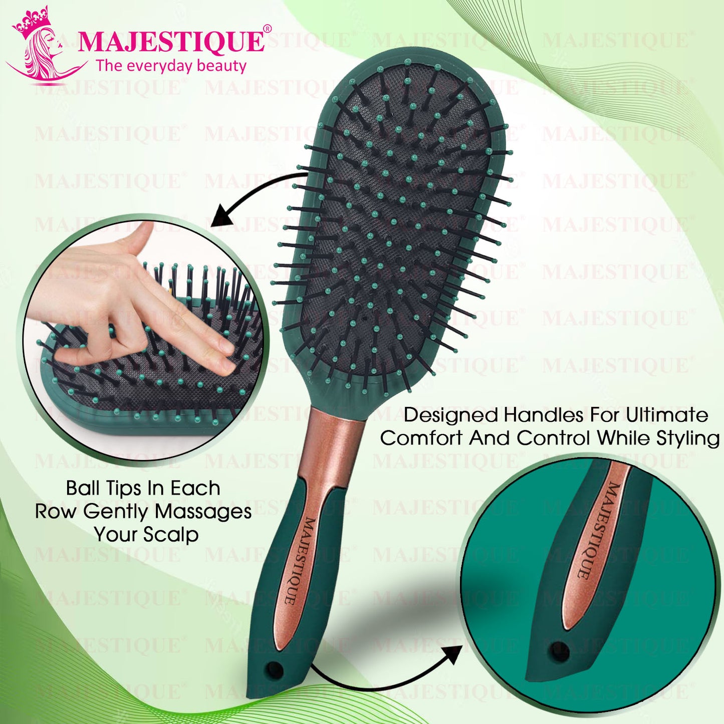 GREEN VELVET STYLING CUSHION HAIR BRUSH HR149