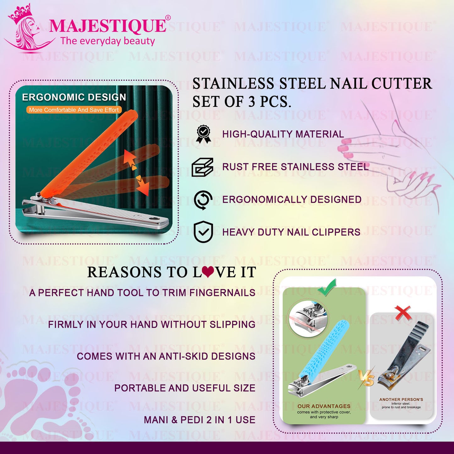 STEEL NAIL CUTTER-SET (PACK OF 3) Multicolor FN339