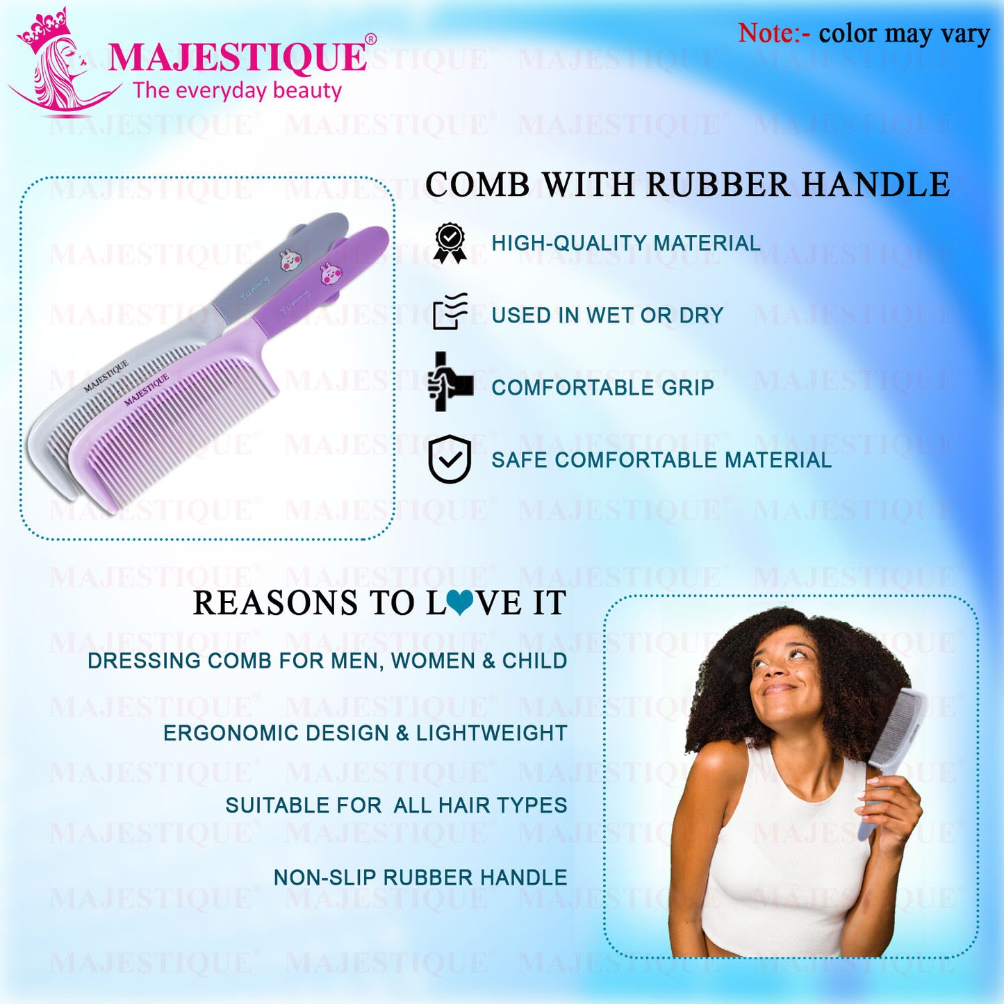 MEDIUM TOOTH COMB WITH HANDLE Color May vary HR159