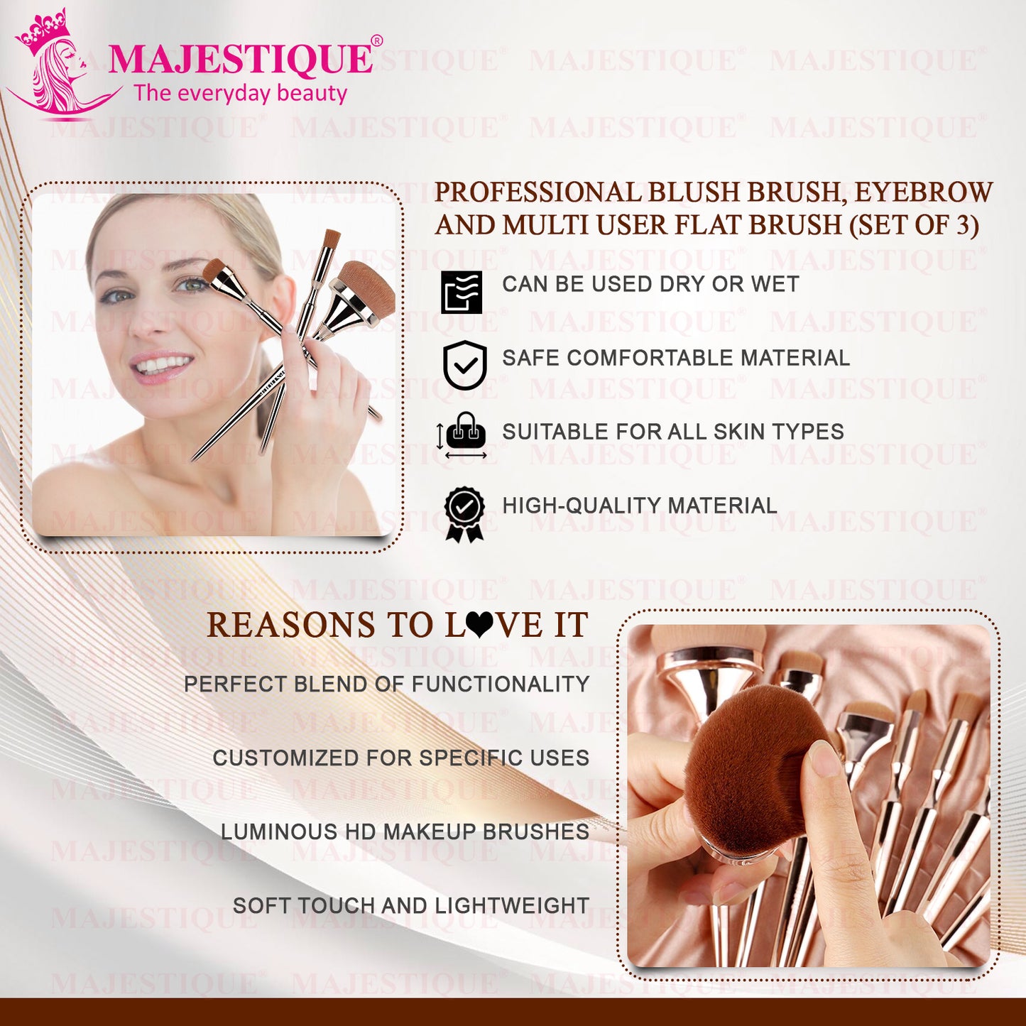 PREMIUM MAKEUP BRUSH SET- BLUSH, EYEBROW AND MULTIPURPOSE(PACK OF 3) CMB553