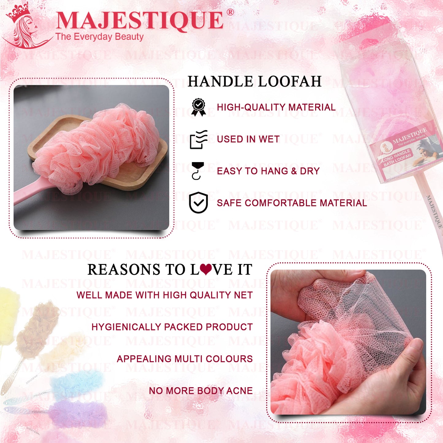 LONG HANDLE BATH LOOFAH Multicolor BA208