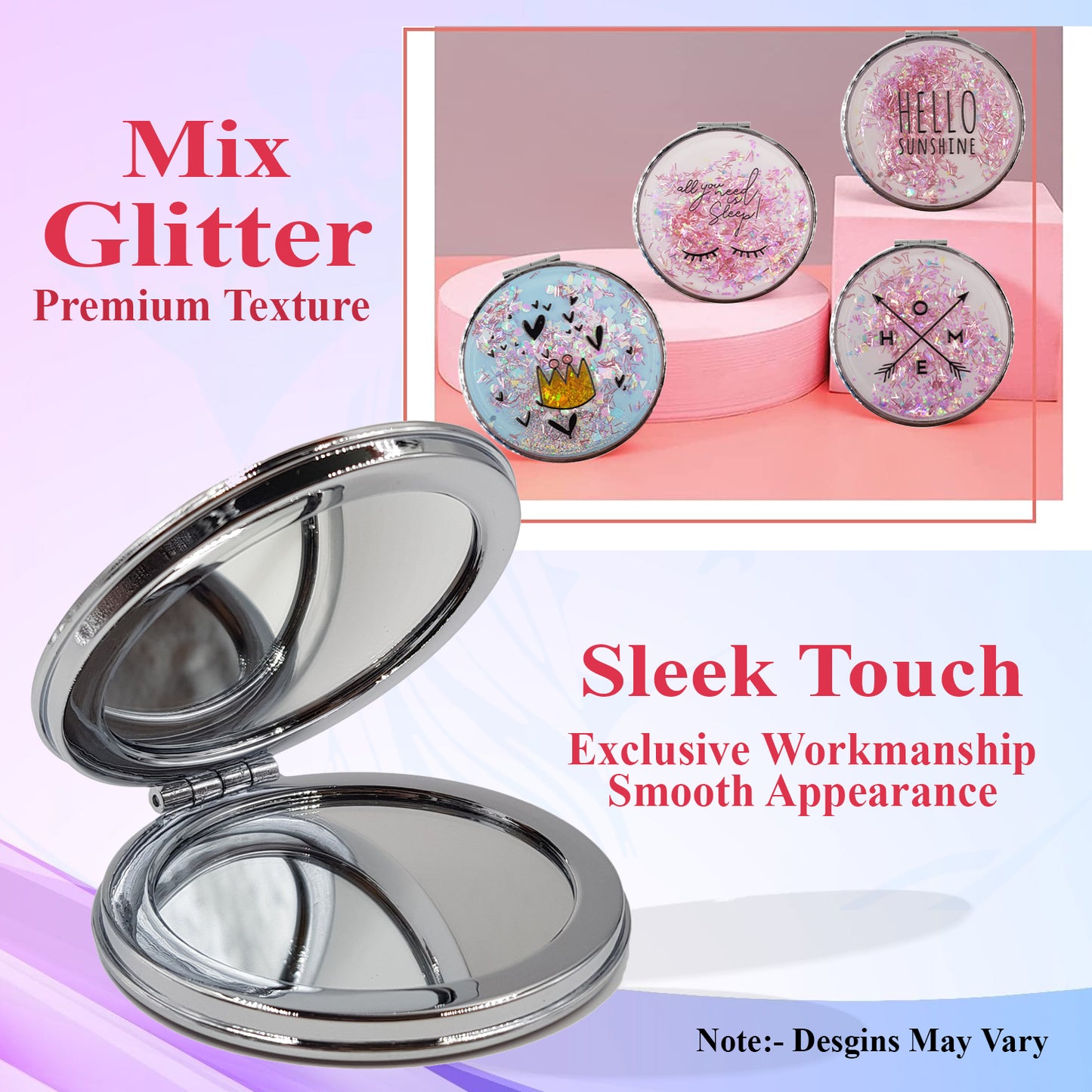 ROUND GLITTER Compact Mirror Multicolor-FC86