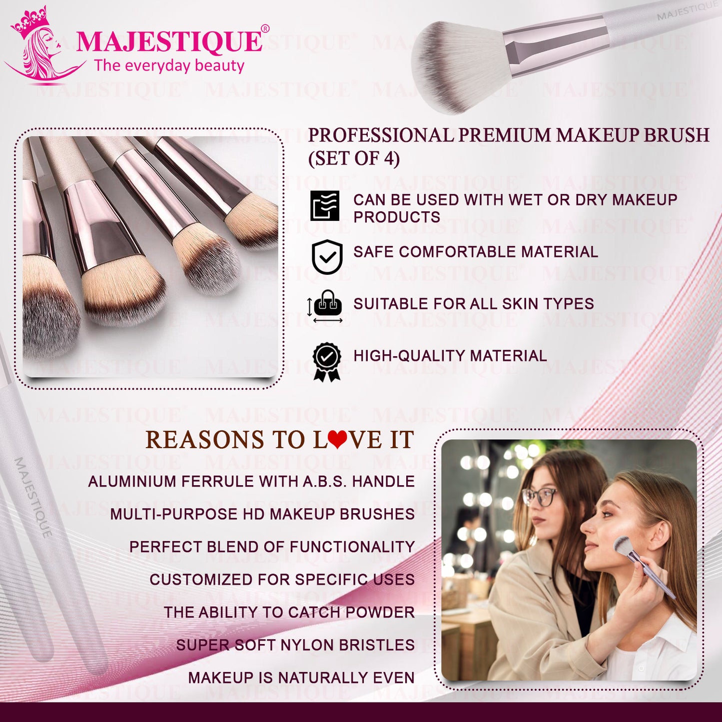 PROFESSIONAL PREMIUM MAKEUP BRUSH SET (4 PCS) Rose Gold FC126