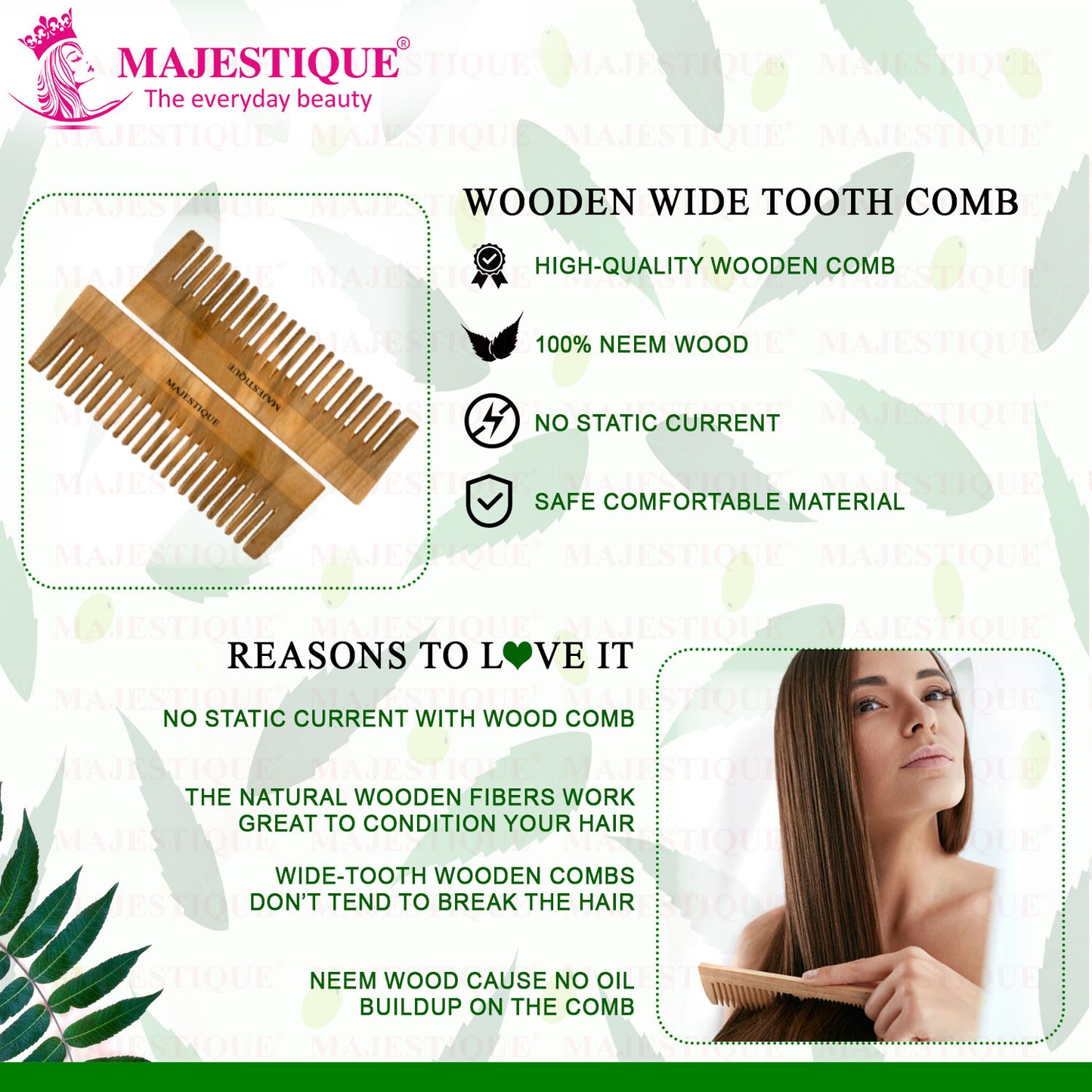 WOODEN WIDE TOOTH HAIR COMB HR138