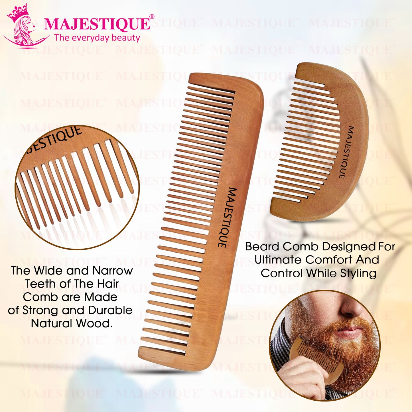 WOODEN HAIR GROOMING COMB SET (2 PC) HR175