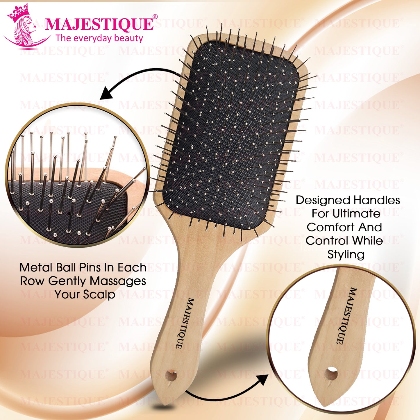 PREMIUM WOODEN METAL PIN PADDLE BRUSH HR144