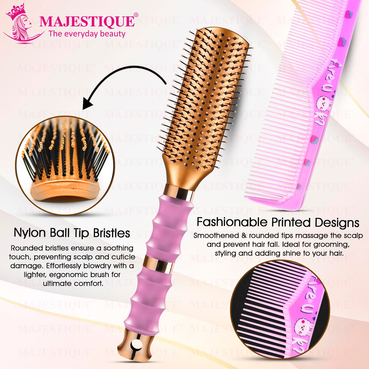 PREMIUM FLAT HAIR BRUSH WITH COMB (2 PC) HR184