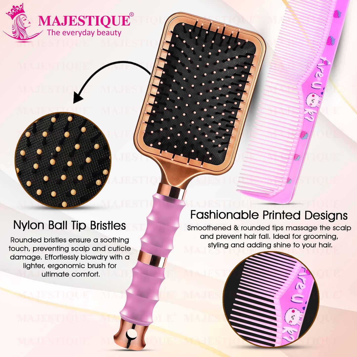 PREMIUM PADDLE HAIR BRUSH WITH COMB (2 PC) HR180